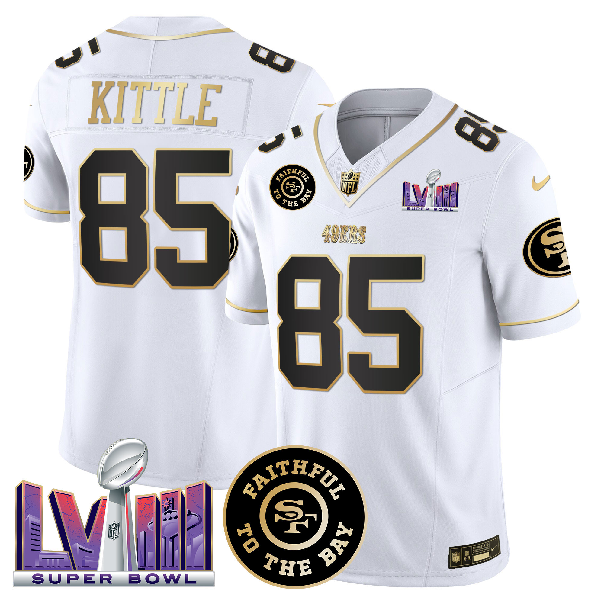 Men's San Francisco 49ers Faithful & Super Bowl LVIII Patch Vapor Jersey V2 - All Stitched - Image 24