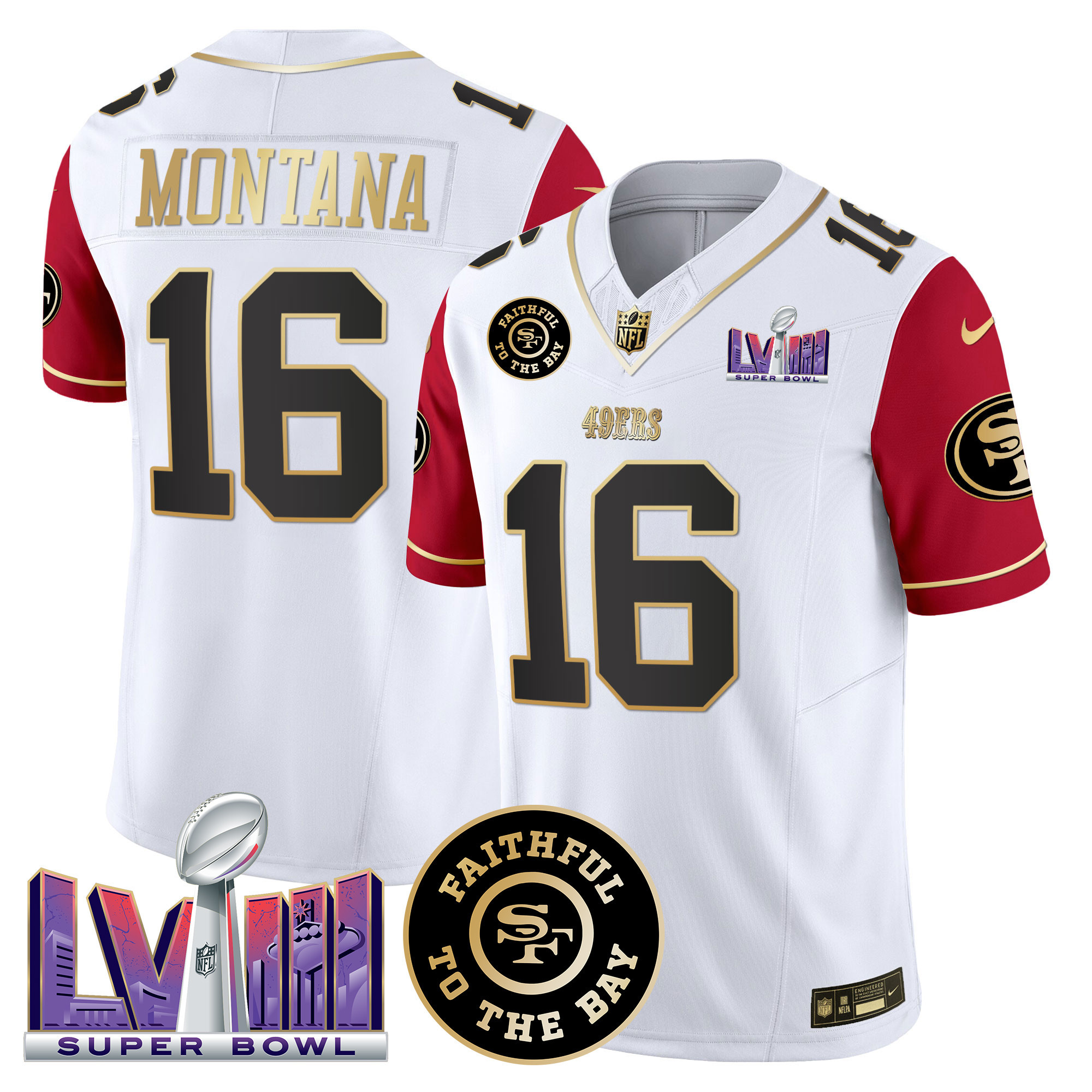 Men's San Francisco 49ers Faithful & Super Bowl LVIII Patch Vapor Jersey V2 - All Stitched - Image 48