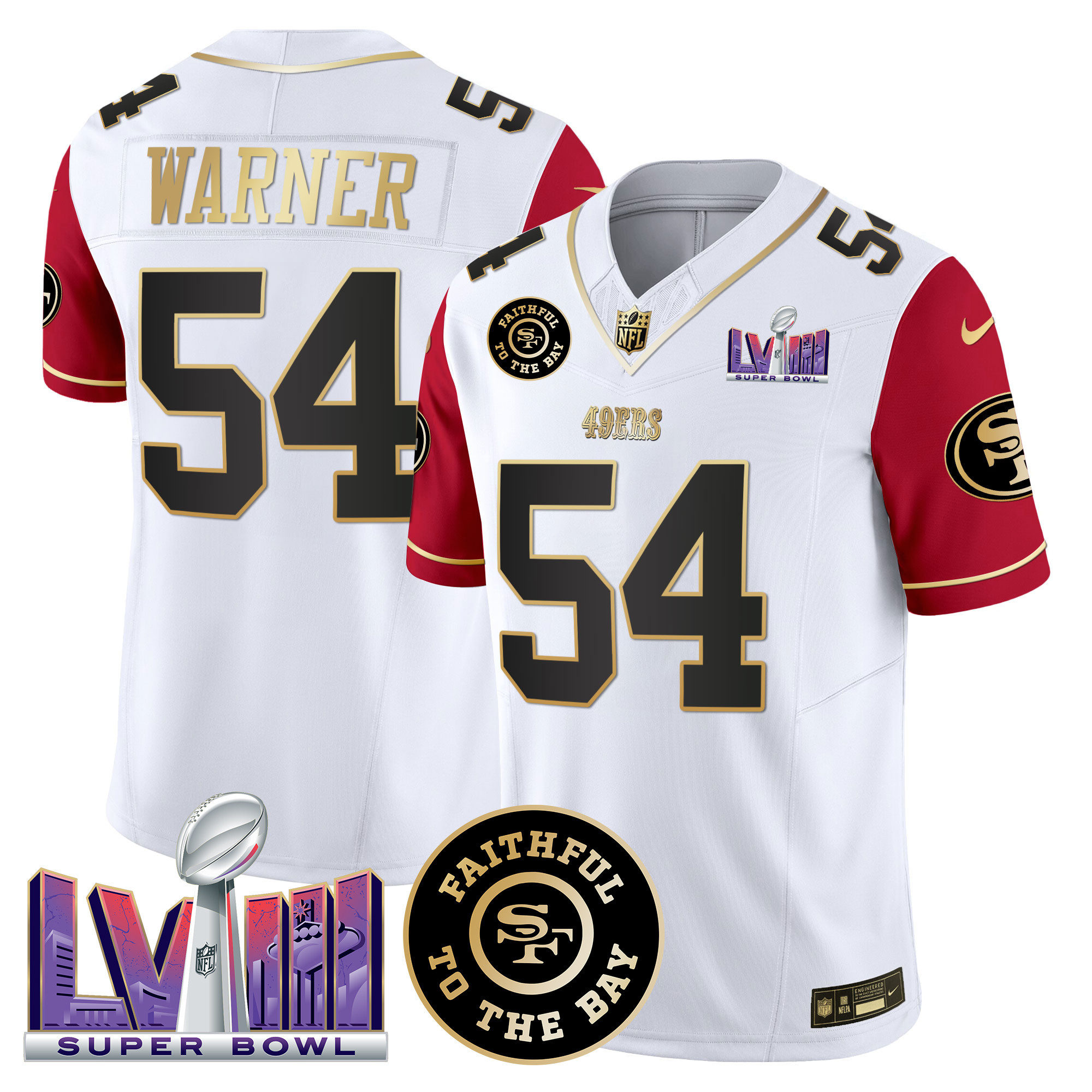 Men's San Francisco 49ers Faithful & Super Bowl LVIII Patch Vapor Jersey V2 - All Stitched - Image 45