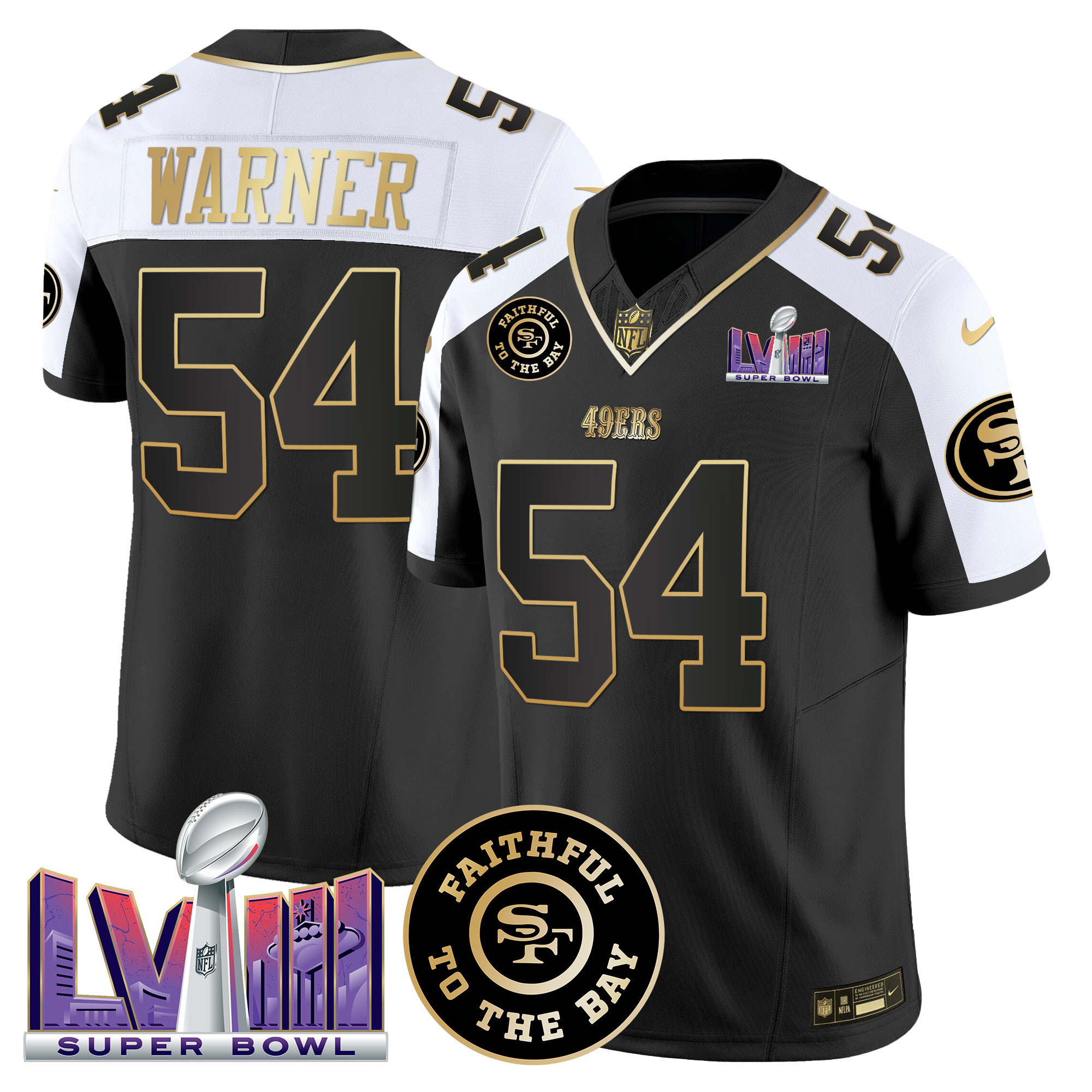 Men's San Francisco 49ers Faithful & Super Bowl LVIII Patch Vapor Jersey V2 - All Stitched - Image 5