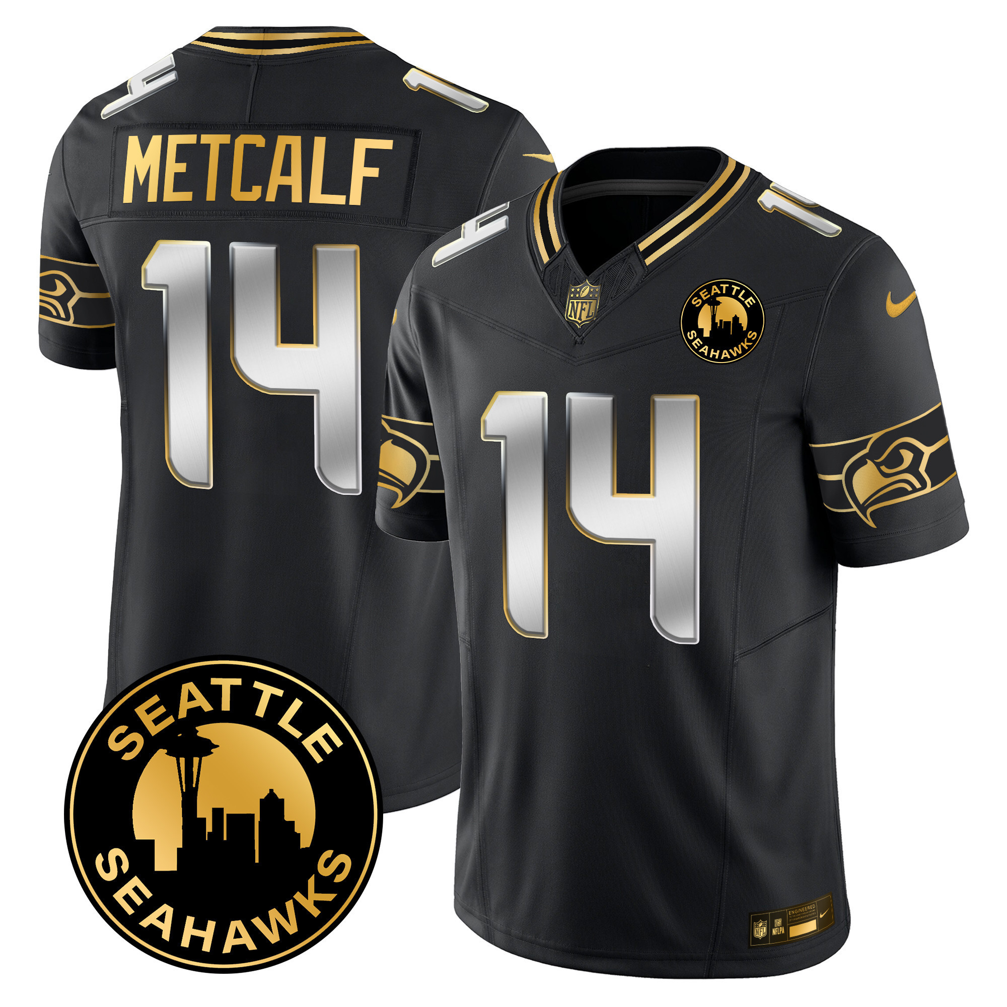 Men's Seattle Seahawks 2024 Seattle City Patch Gold Vapor Limited Jersey - All Stitched - Image 18