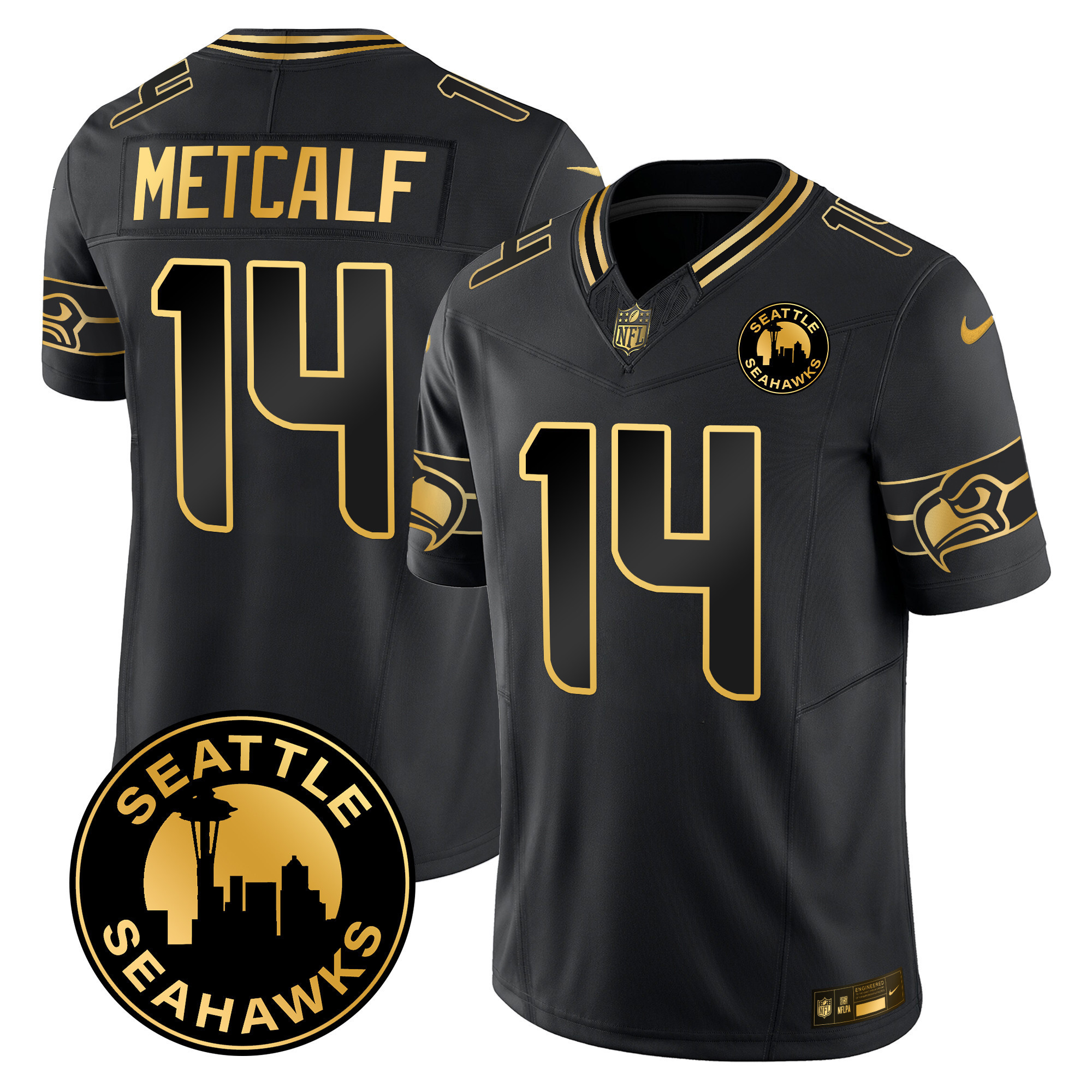 Men's Seattle Seahawks 2024 Seattle City Patch Gold Vapor Limited Jersey - All Stitched - Image 4