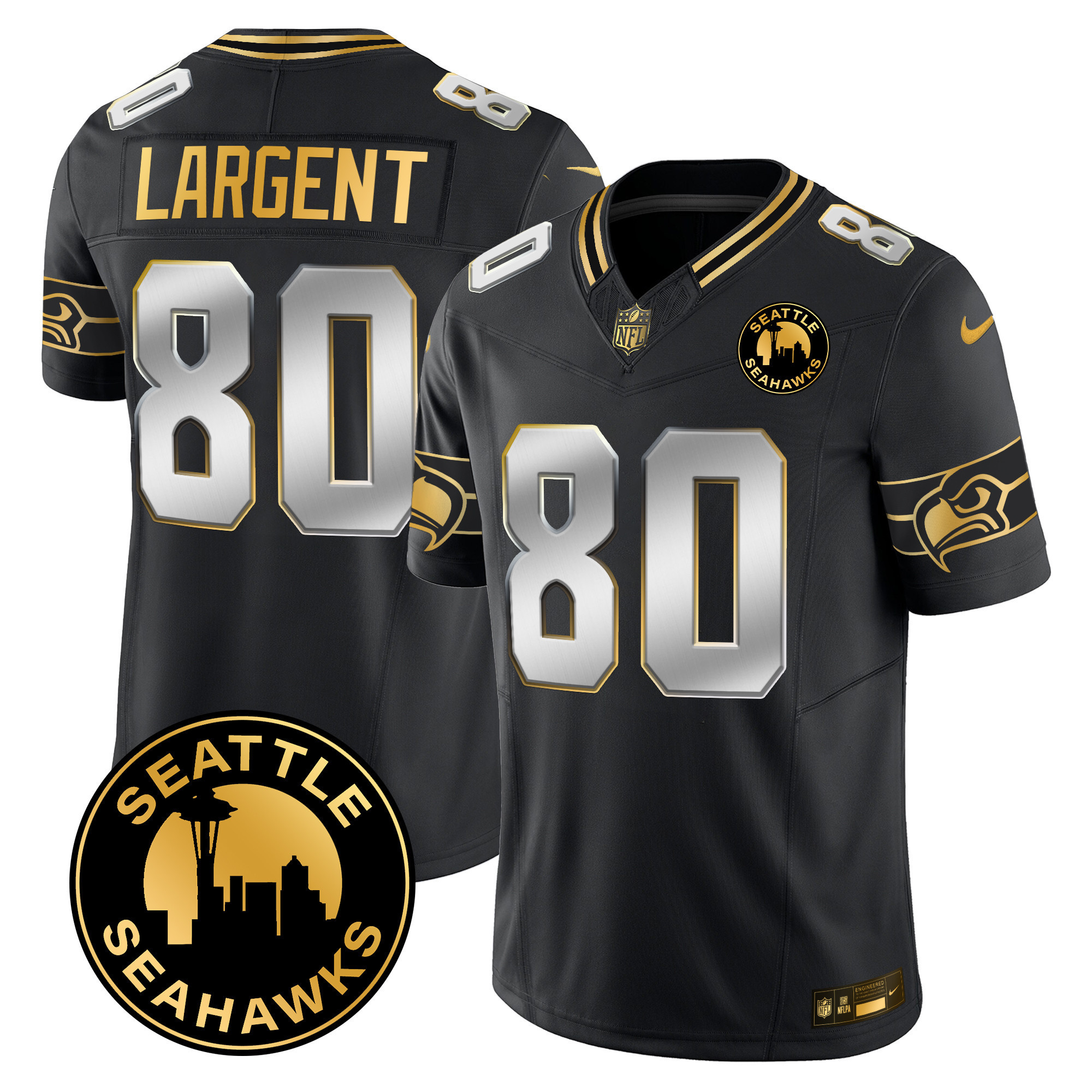 Men's Seattle Seahawks 2024 Seattle City Patch Gold Vapor Limited Jersey - All Stitched - Image 20