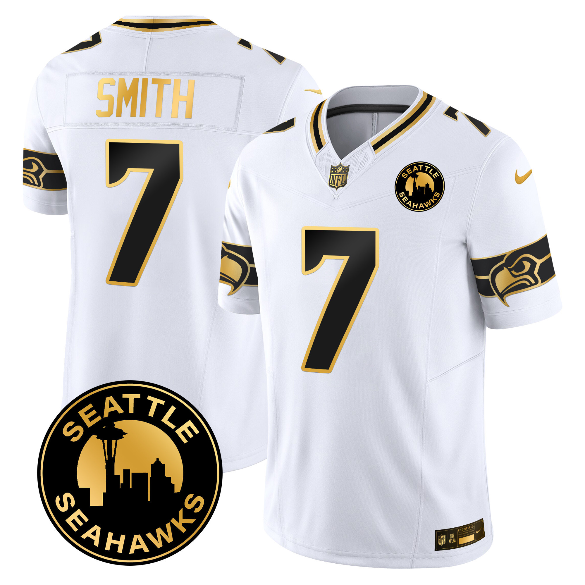 Men's Seattle Seahawks 2024 Seattle City Patch Gold Vapor Limited Jersey - All Stitched - Image 10