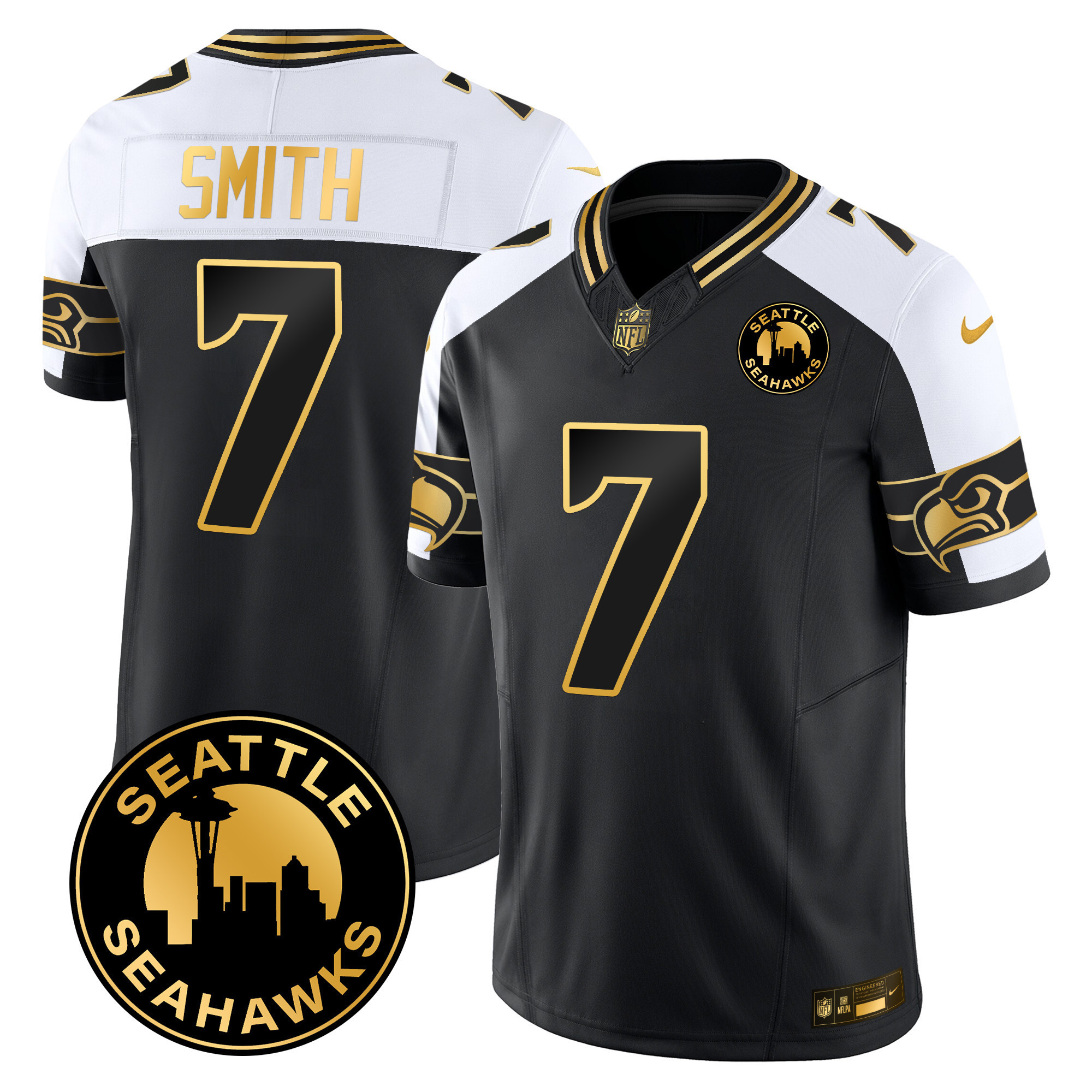 Men's Seattle Seahawks 2024 Seattle City Patch Gold Vapor Limited Jersey - All Stitched - Image 24