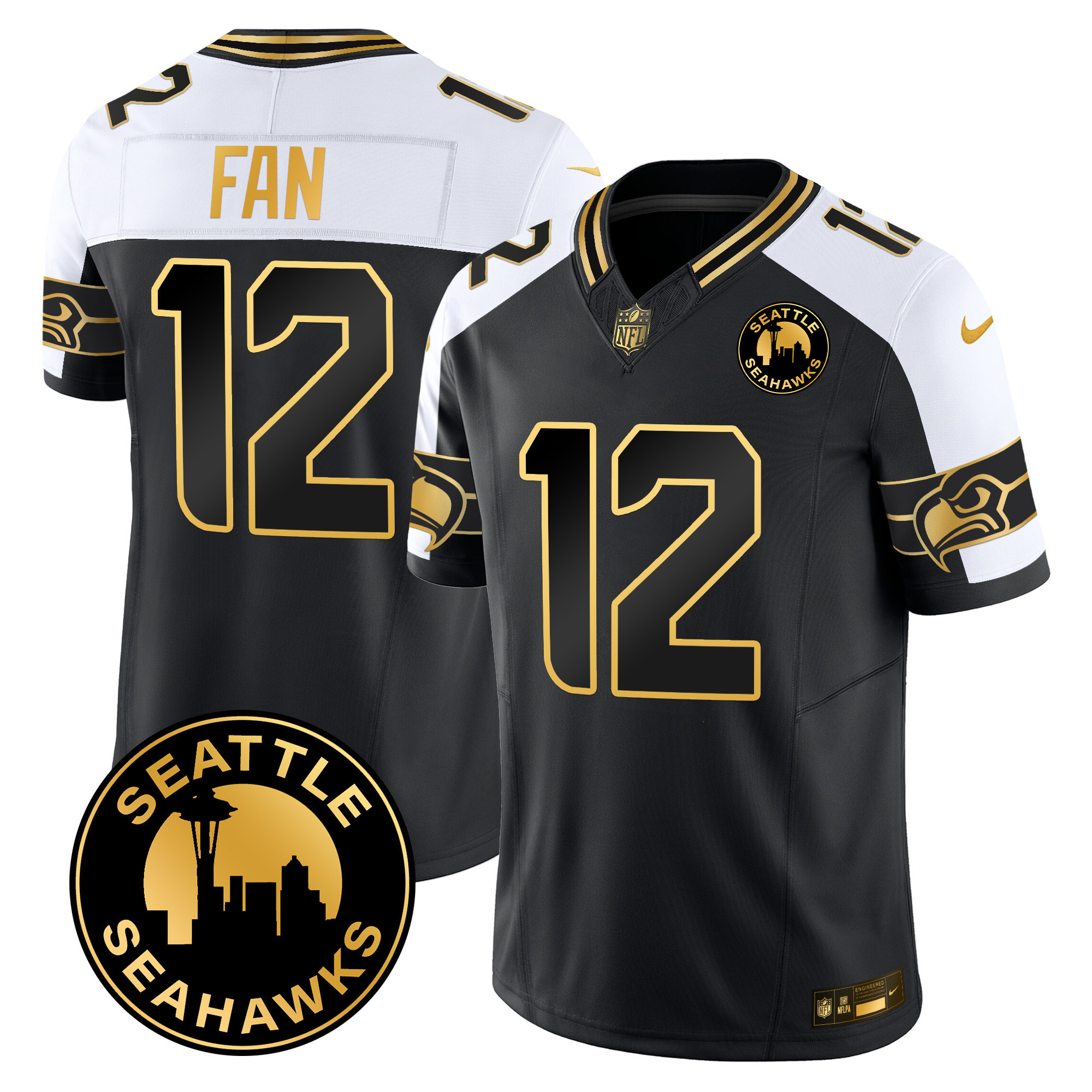 Men's Seattle Seahawks 2024 Seattle City Patch Gold Vapor Limited Jersey - All Stitched - Image 28