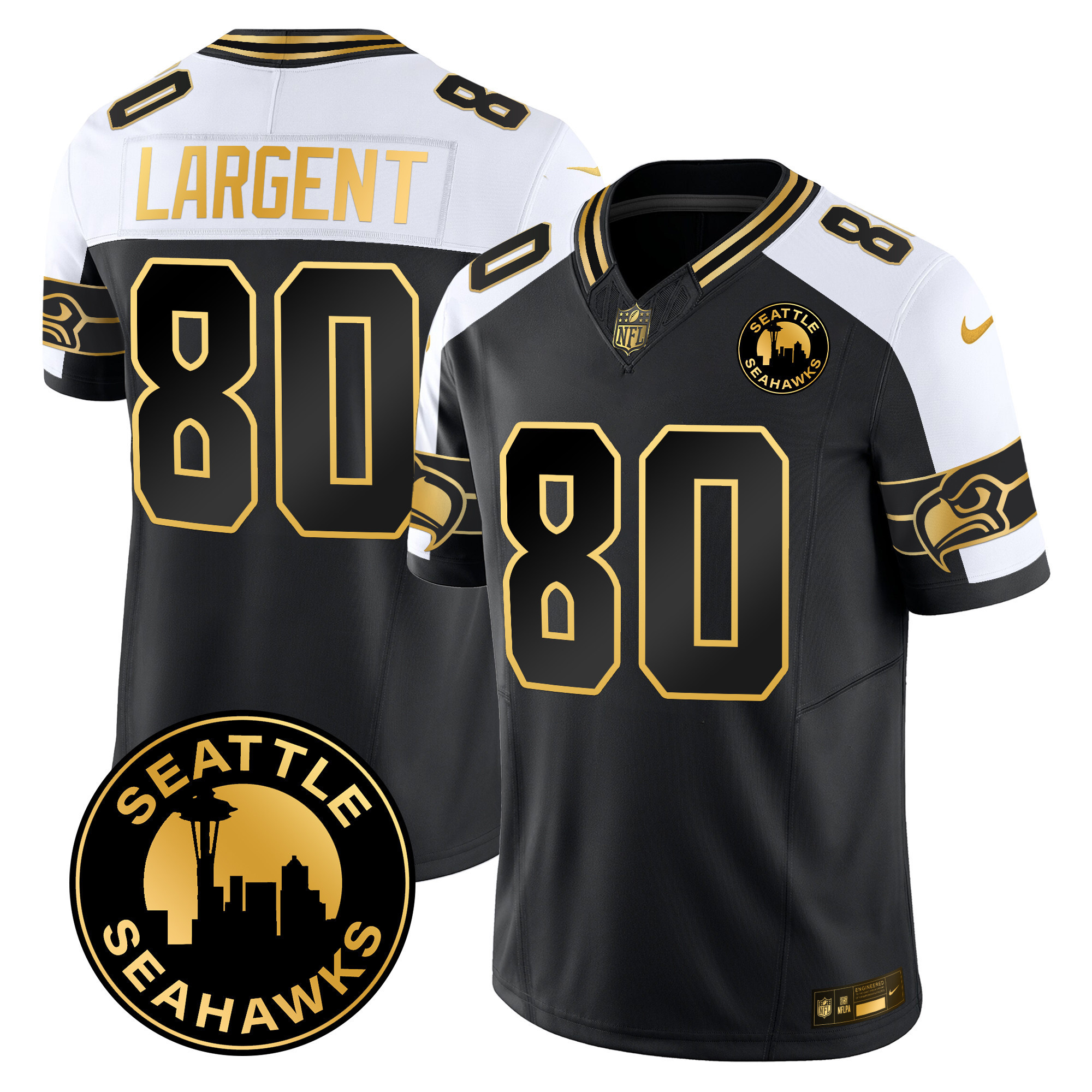Men's Seattle Seahawks 2024 Seattle City Patch Gold Vapor Limited Jersey - All Stitched - Image 27