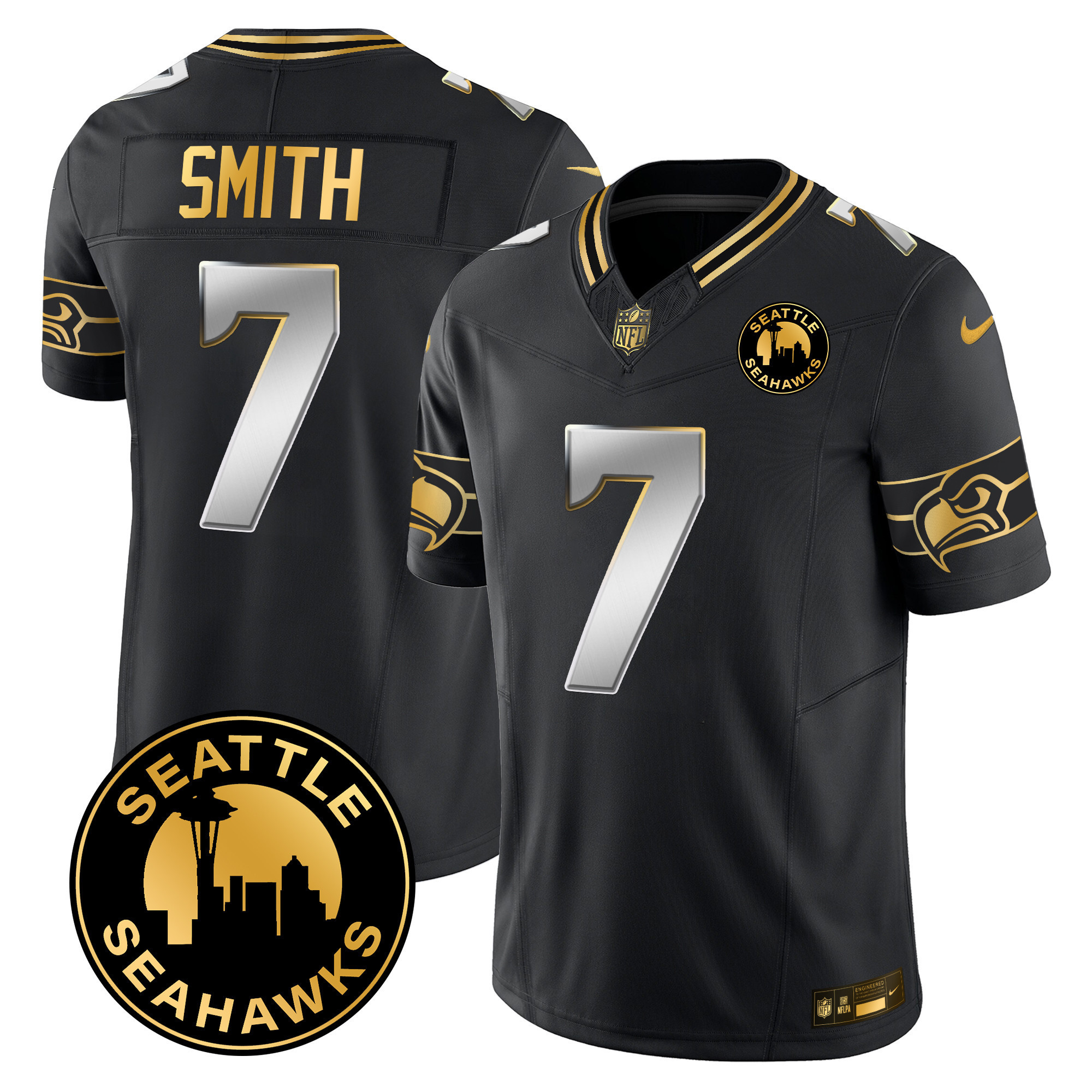 Men's Seattle Seahawks 2024 Seattle City Patch Gold Vapor Limited Jersey - All Stitched - Image 17
