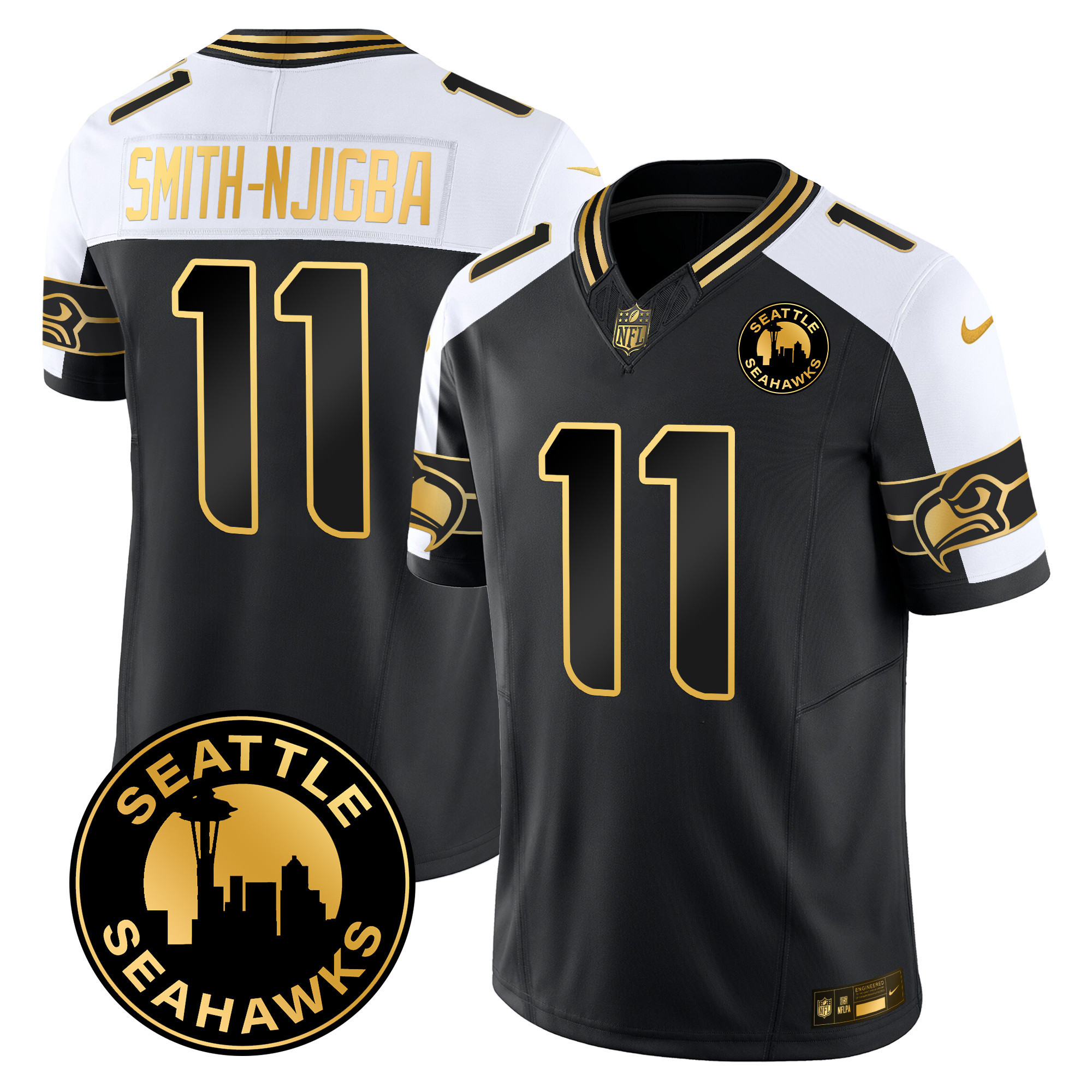 Men's Seattle Seahawks 2024 Seattle City Patch Gold Vapor Limited Jersey - All Stitched - Image 22