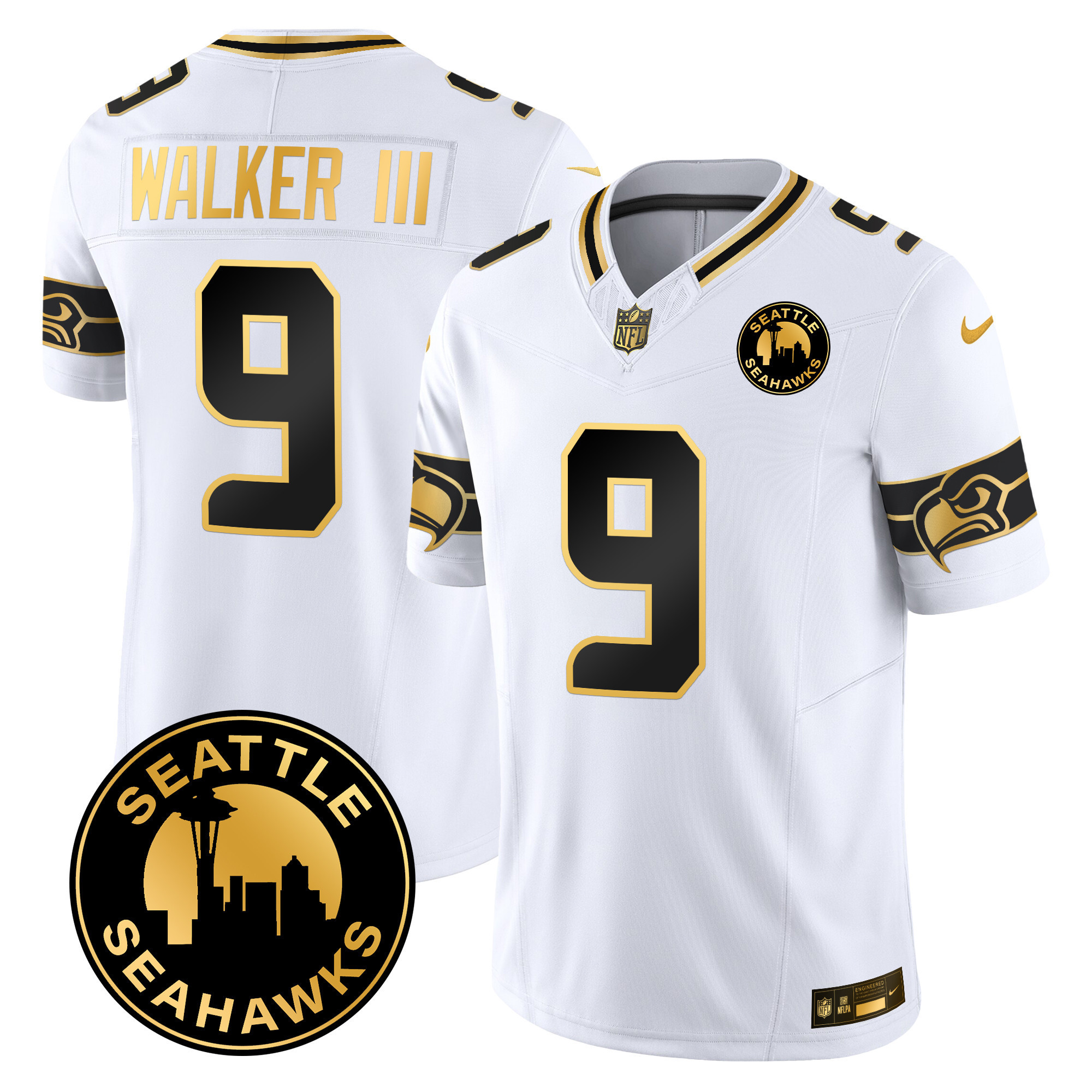 Men's Seattle Seahawks 2024 Seattle City Patch Gold Vapor Limited Jersey - All Stitched - Image 12