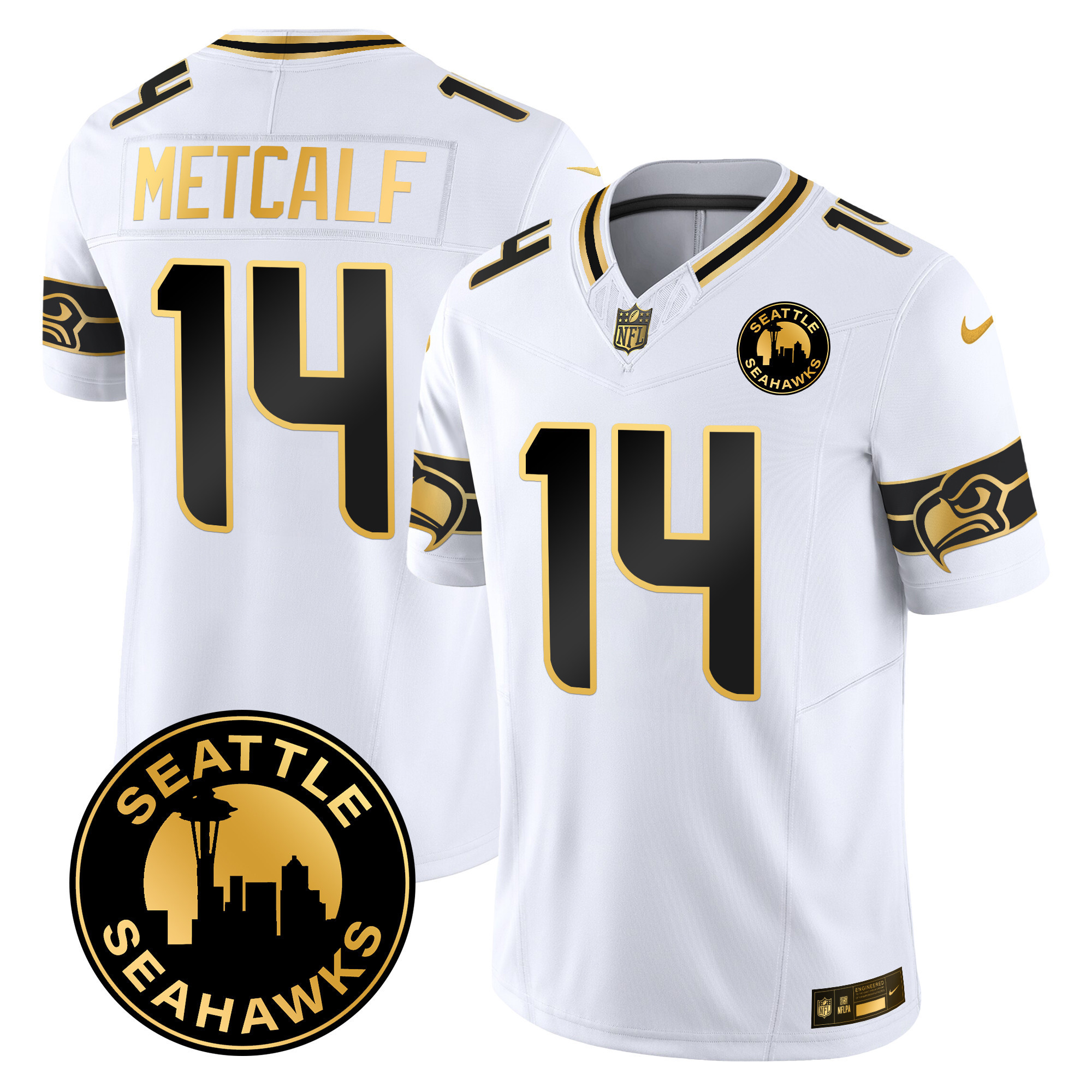 Men's Seattle Seahawks 2024 Seattle City Patch Gold Vapor Limited Jersey - All Stitched - Image 11