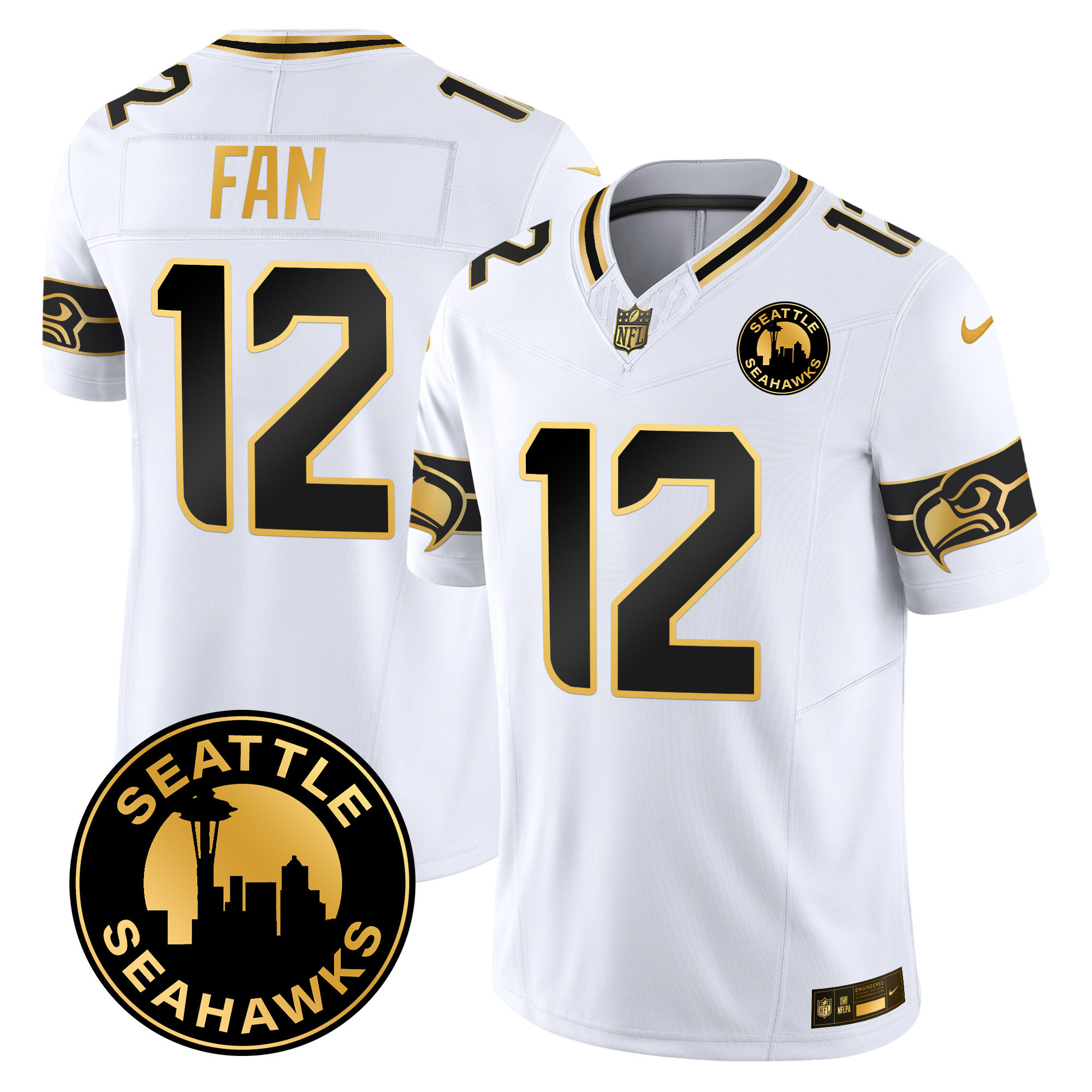 Men's Seattle Seahawks 2024 Seattle City Patch Gold Vapor Limited Jersey - All Stitched - Image 14