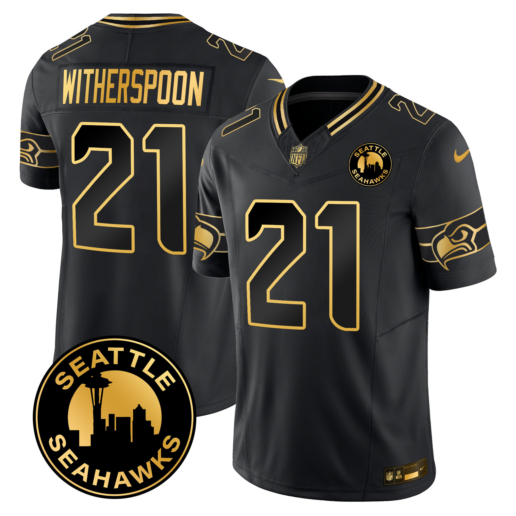 Men's Seattle Seahawks 2024 Seattle City Patch Gold Vapor Limited Jersey - All Stitched - Image 2