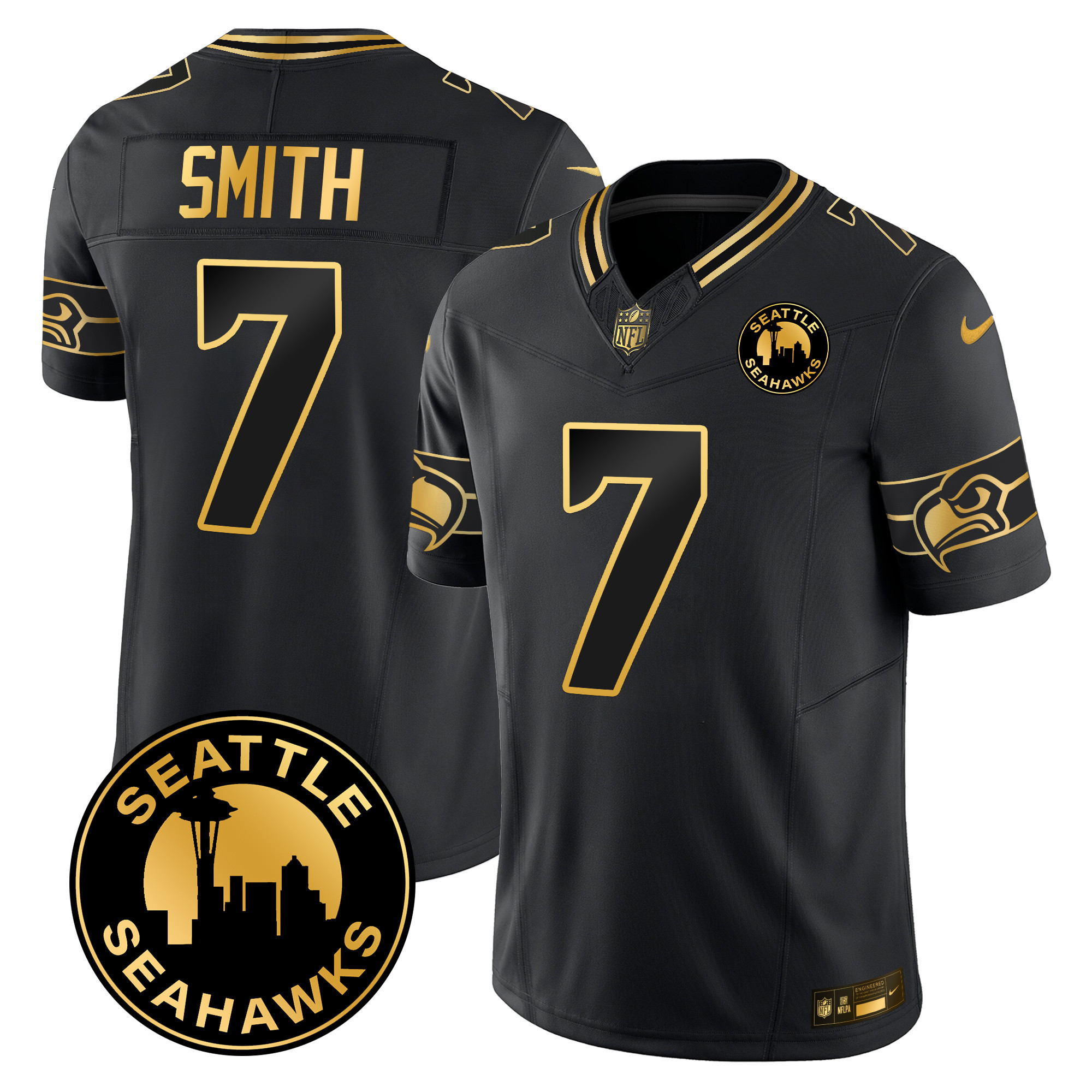 Men's Seattle Seahawks 2024 Seattle City Patch Gold Vapor Limited Jersey - All Stitched - Image 3
