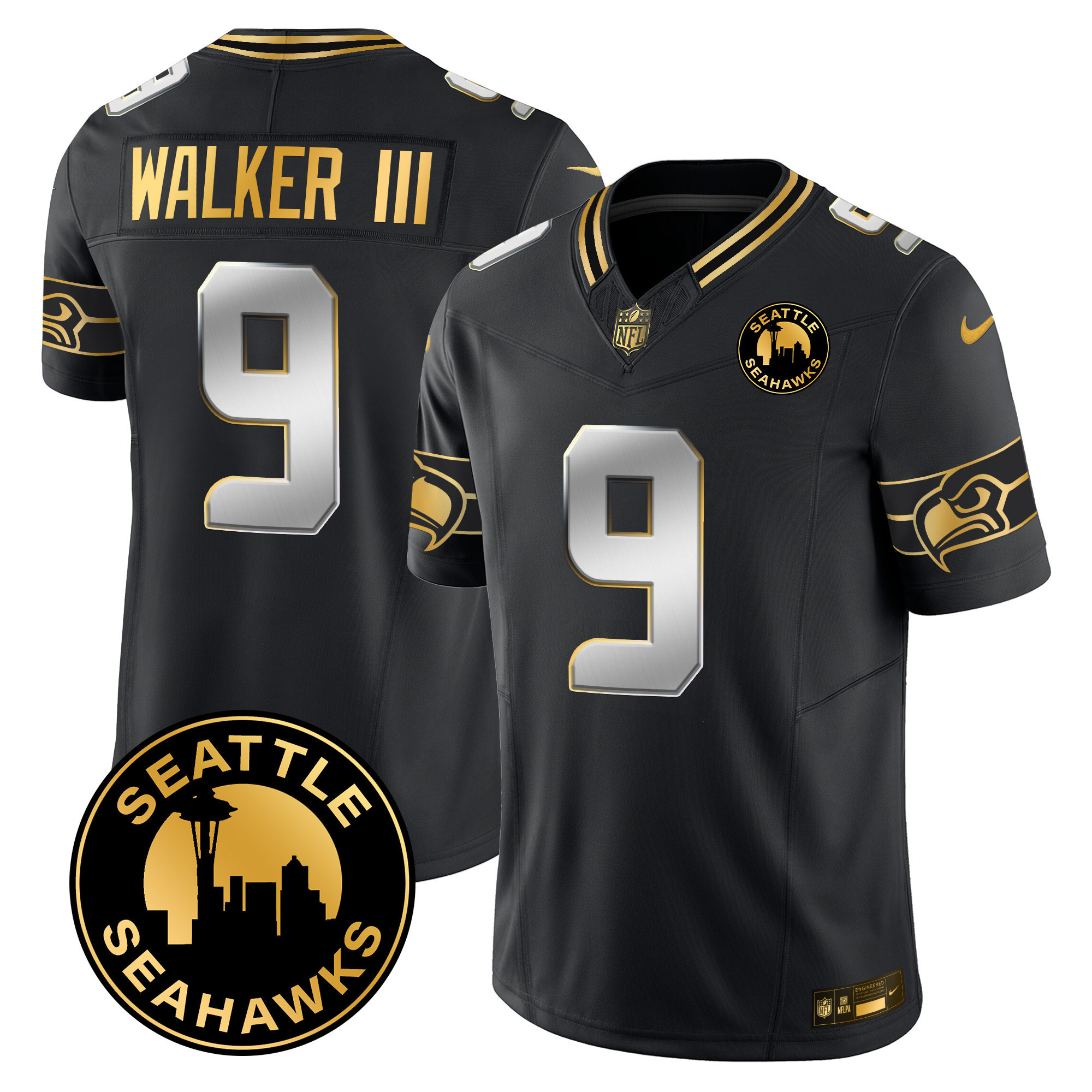 Men's Seattle Seahawks 2024 Seattle City Patch Gold Vapor Limited Jersey - All Stitched - Image 19