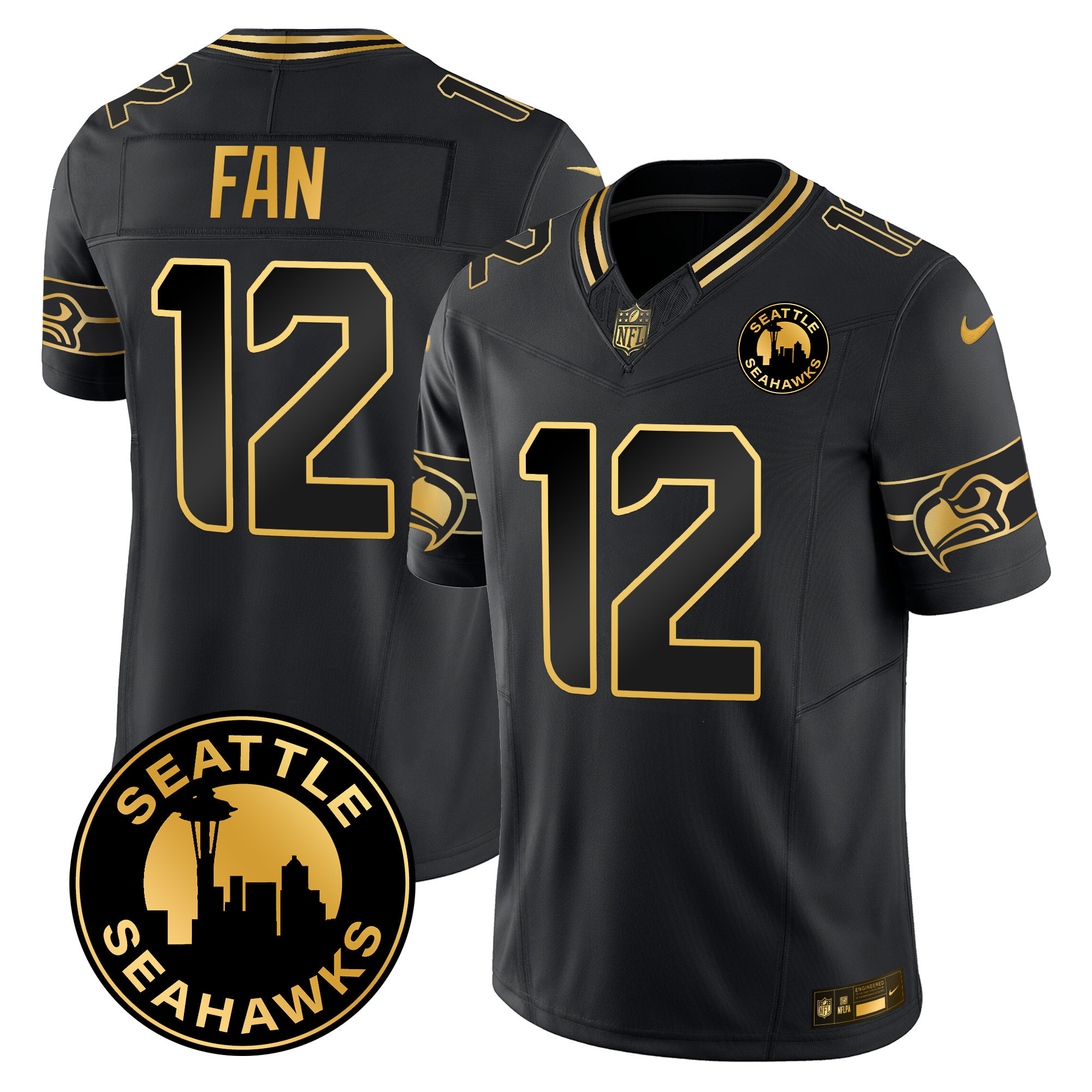 Men's Seattle Seahawks 2024 Seattle City Patch Gold Vapor Limited Jersey - All Stitched - Image 7