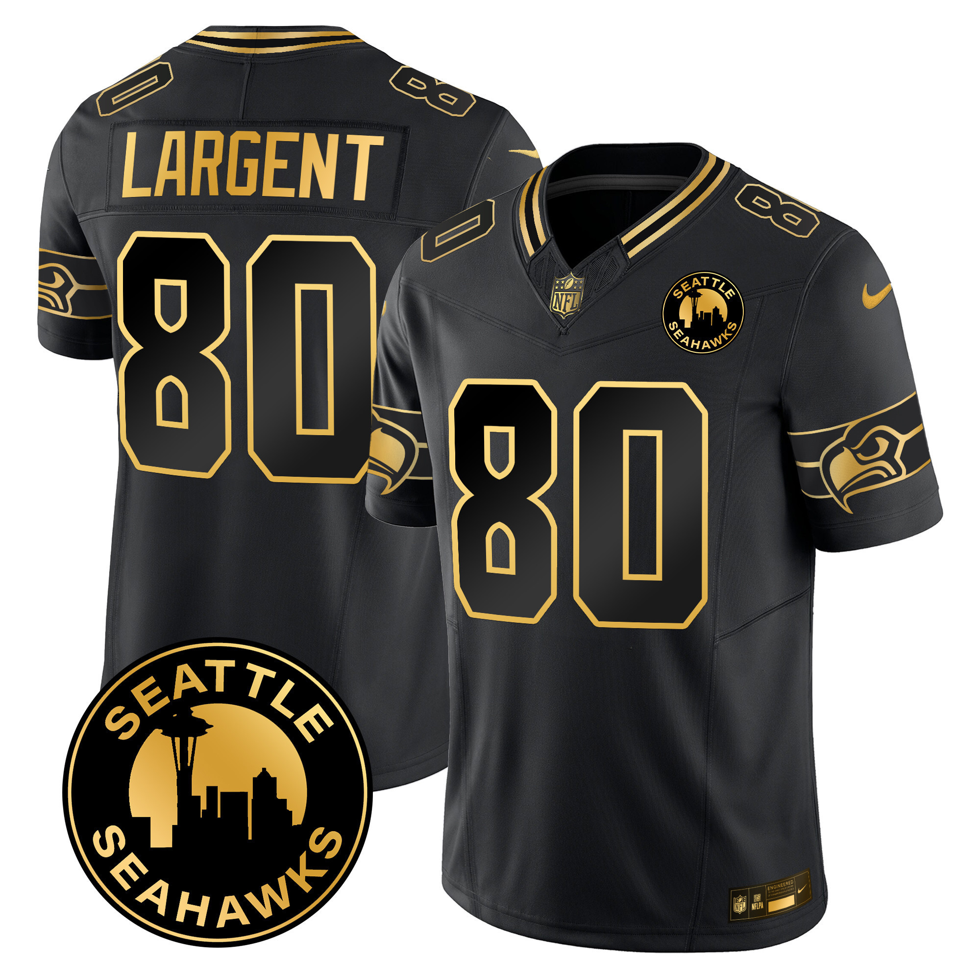 Men's Seattle Seahawks 2024 Seattle City Patch Gold Vapor Limited Jersey - All Stitched - Image 6