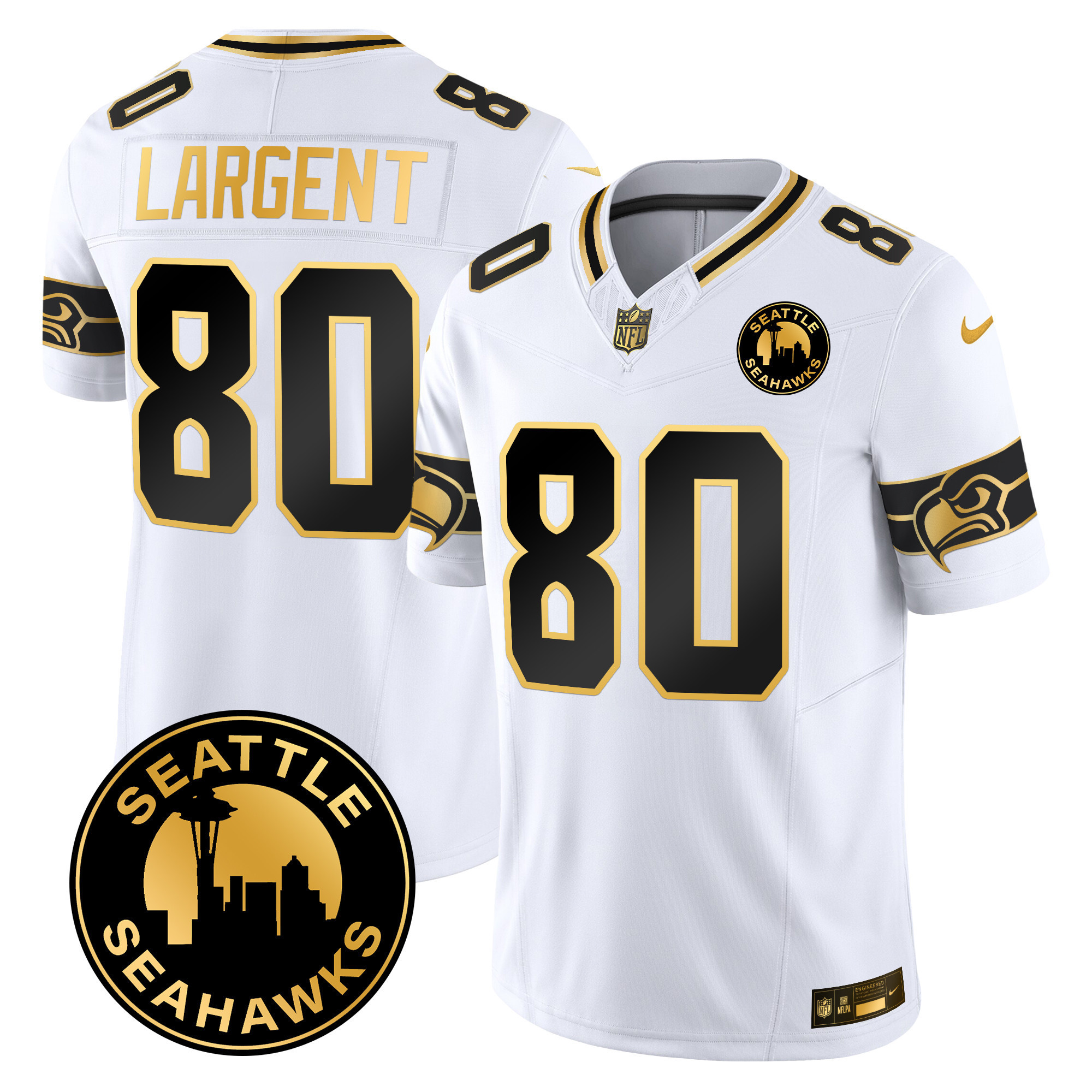 Men's Seattle Seahawks 2024 Seattle City Patch Gold Vapor Limited Jersey - All Stitched - Image 13