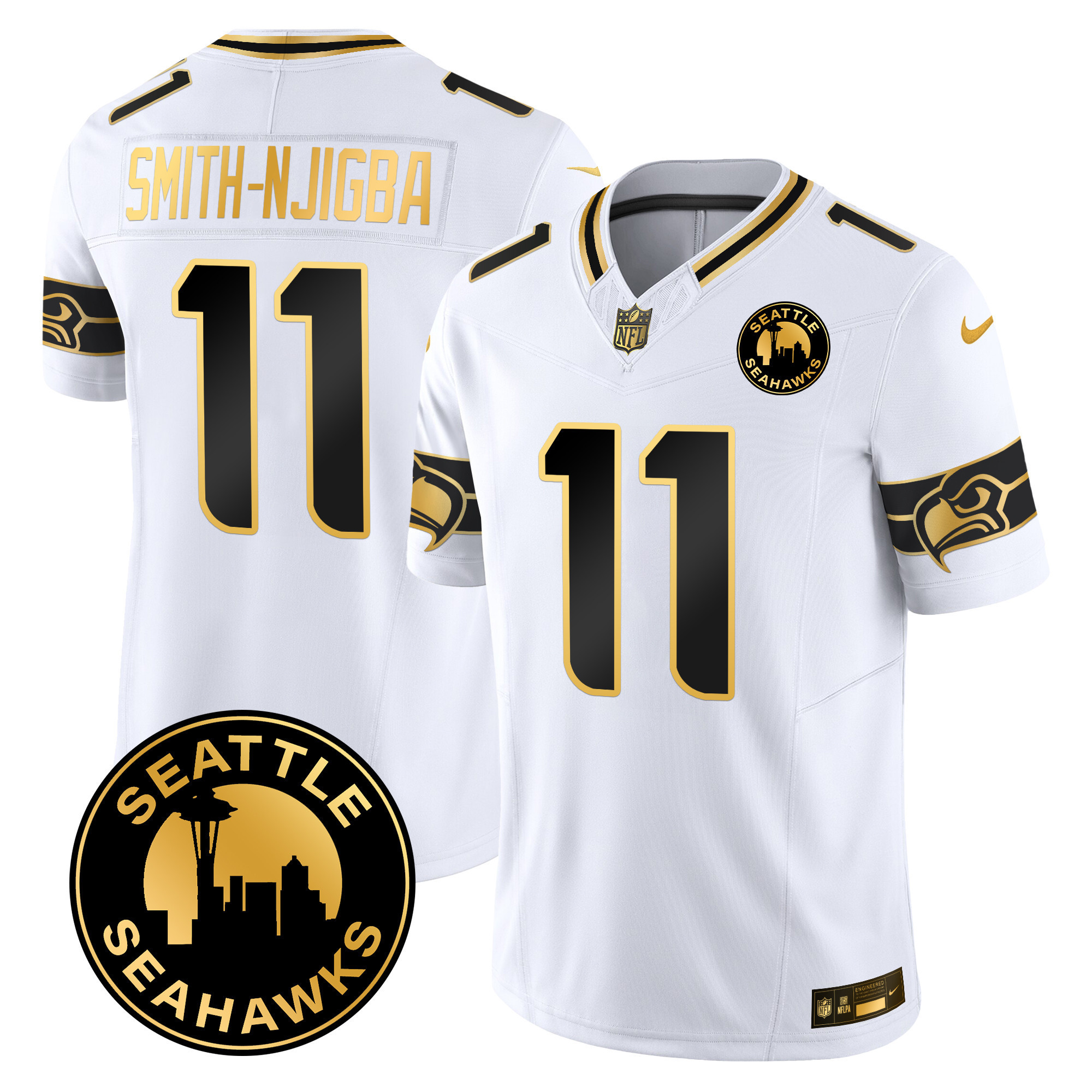 Men's Seattle Seahawks 2024 Seattle City Patch Gold Vapor Limited Jersey - All Stitched - Image 8