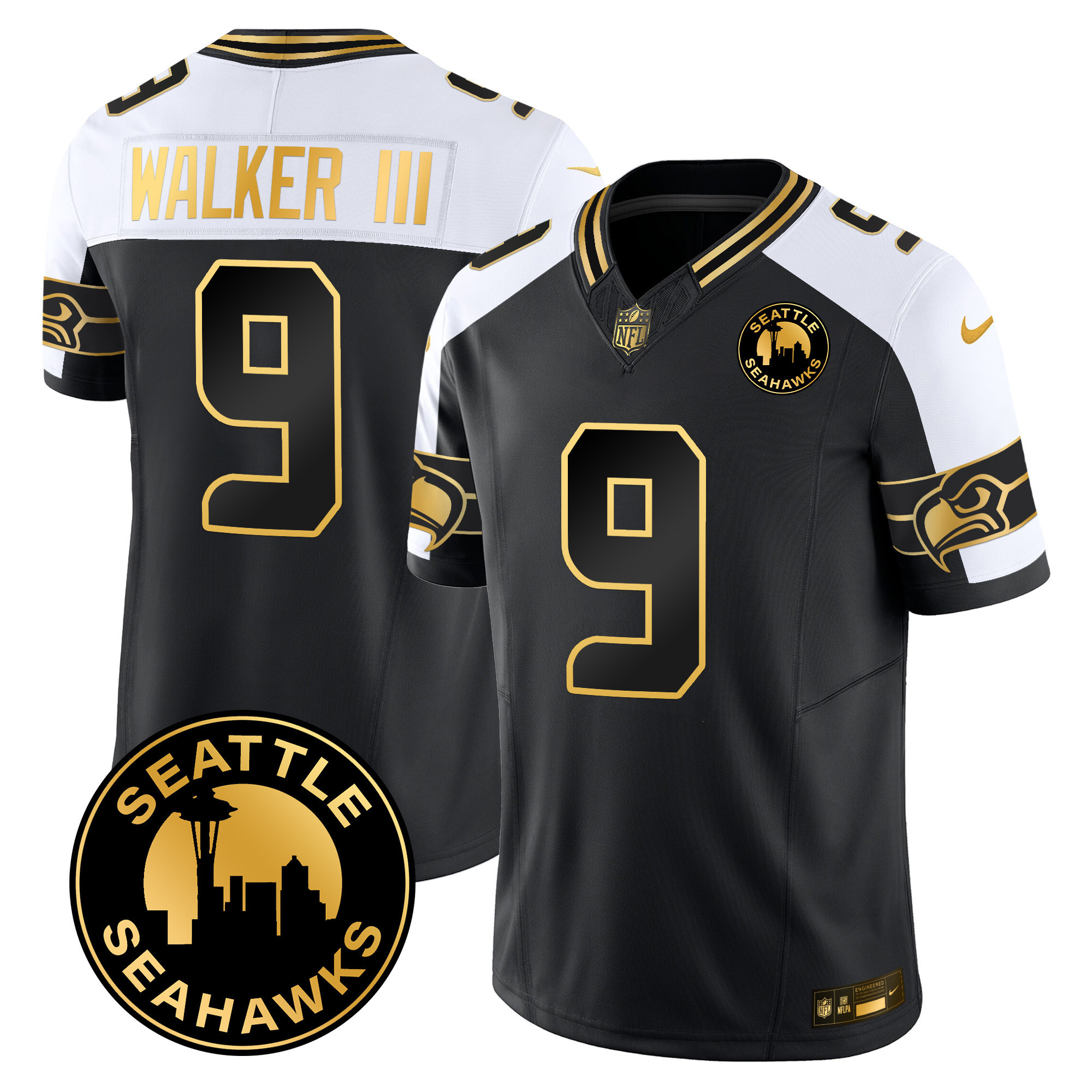 Men's Seattle Seahawks 2024 Seattle City Patch Gold Vapor Limited Jersey - All Stitched - Image 26