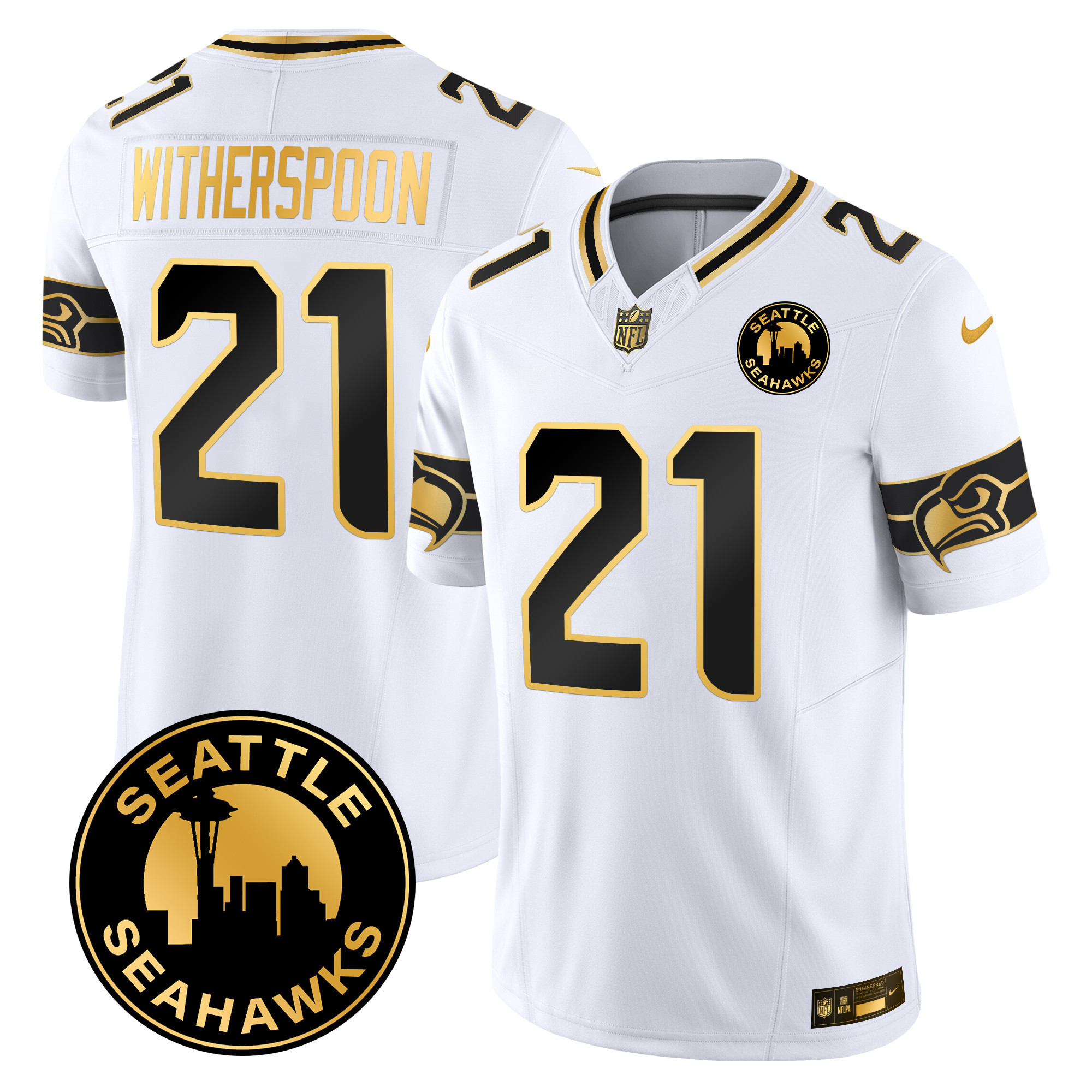 Men's Seattle Seahawks 2024 Seattle City Patch Gold Vapor Limited Jersey - All Stitched - Image 9