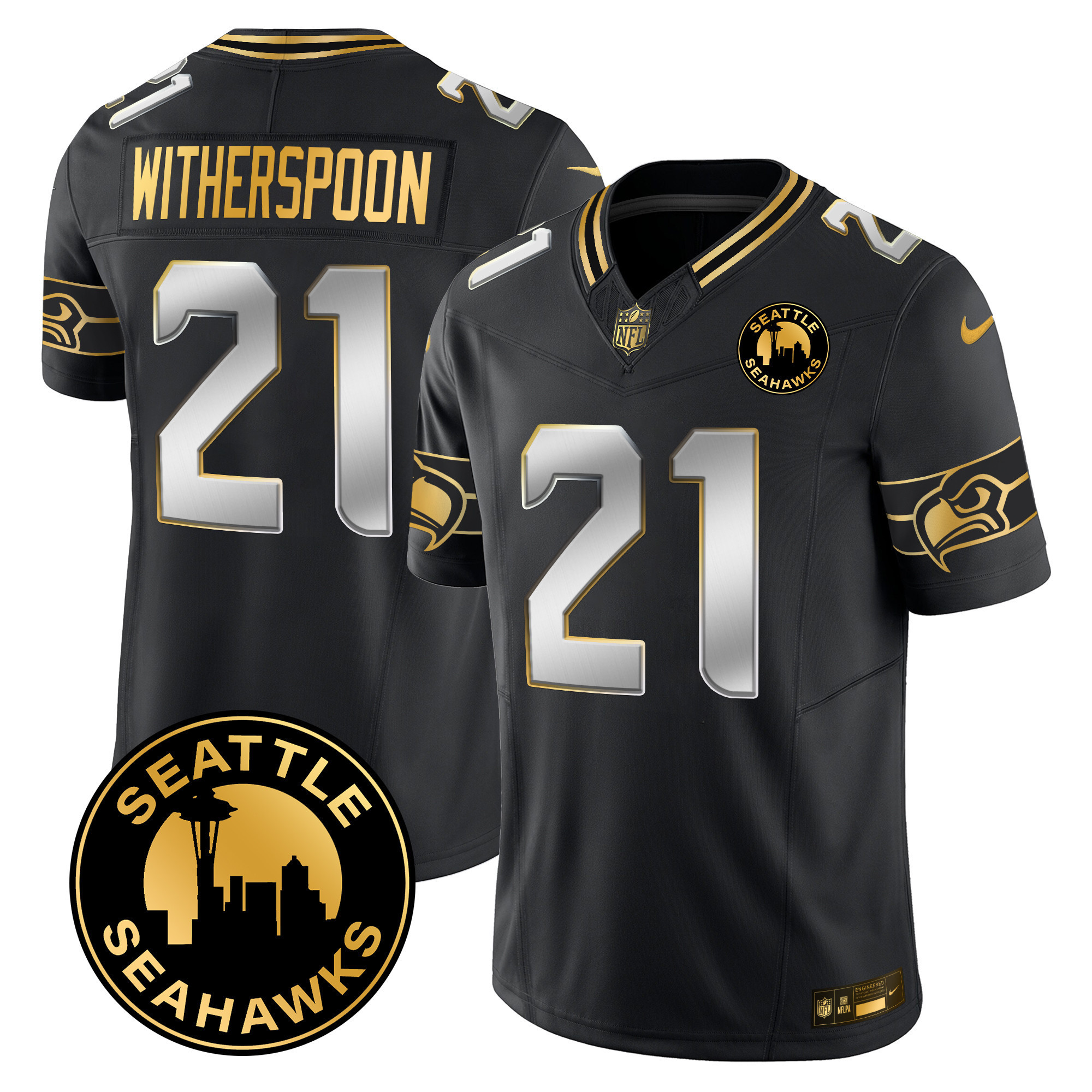 Men's Seattle Seahawks 2024 Seattle City Patch Gold Vapor Limited Jersey - All Stitched - Image 16