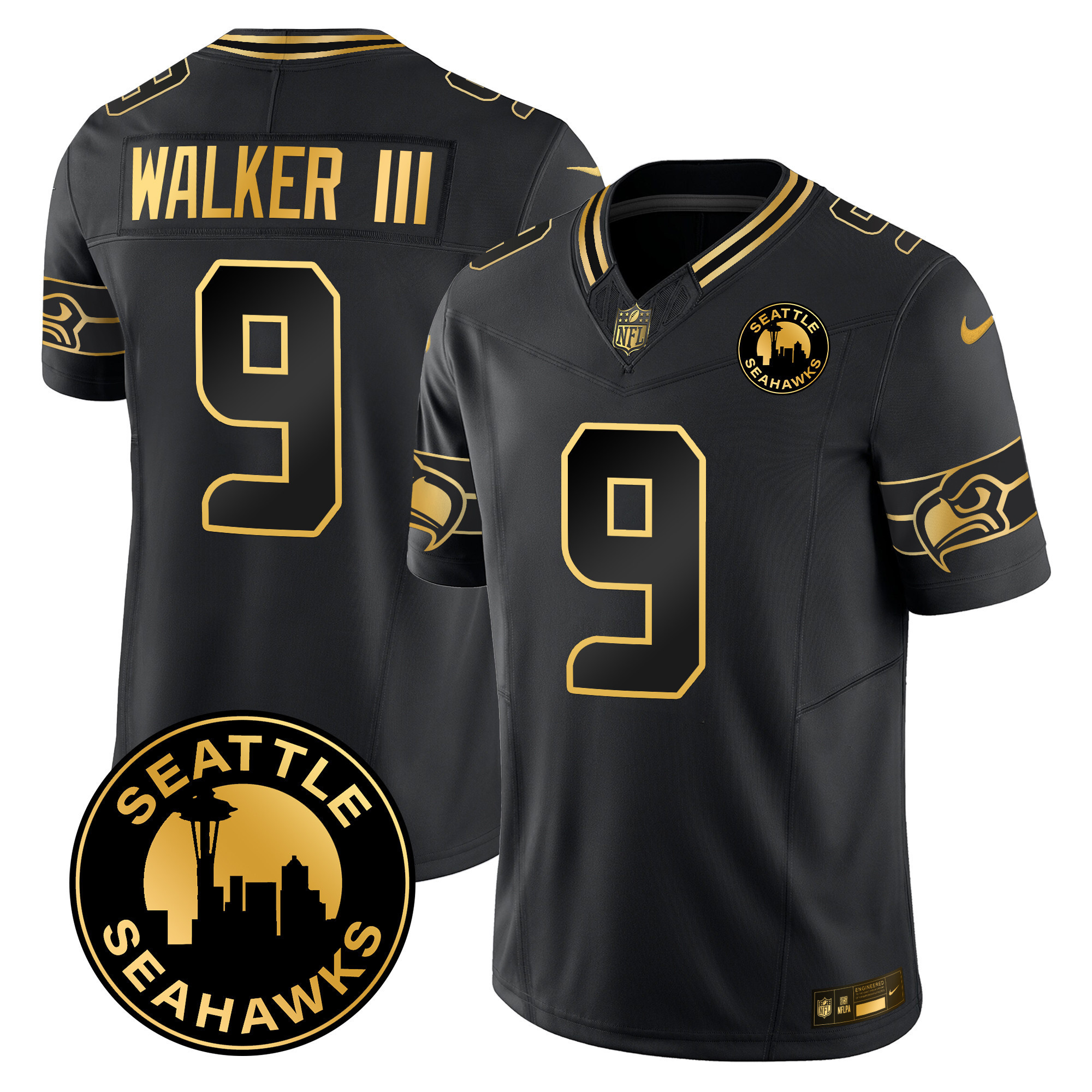 Men's Seattle Seahawks 2024 Seattle City Patch Gold Vapor Limited Jersey - All Stitched - Image 5