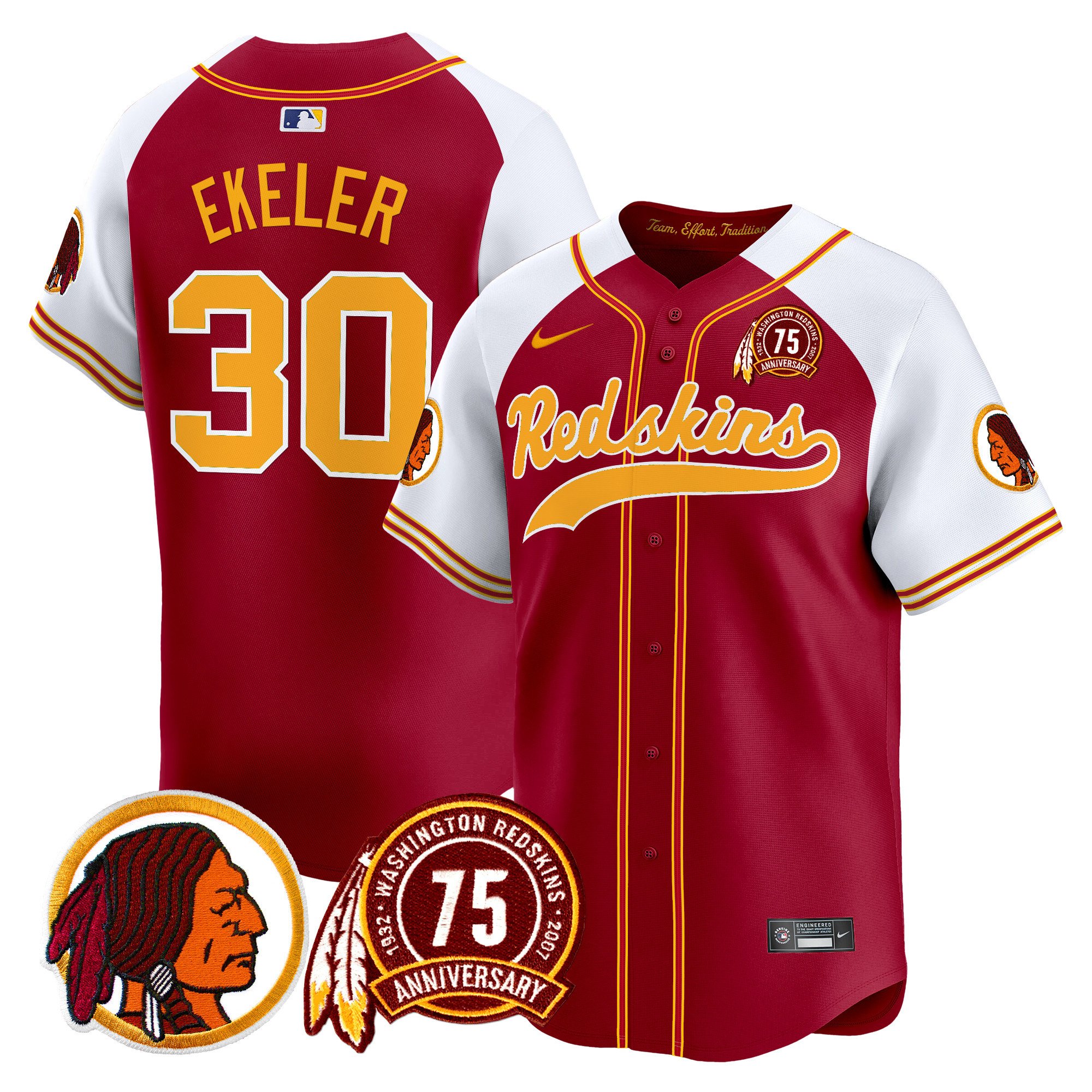 Men's Washington Redskins 75th Patch Throwback Vapor Premier Limited Jersey - All Stitched - Image 3