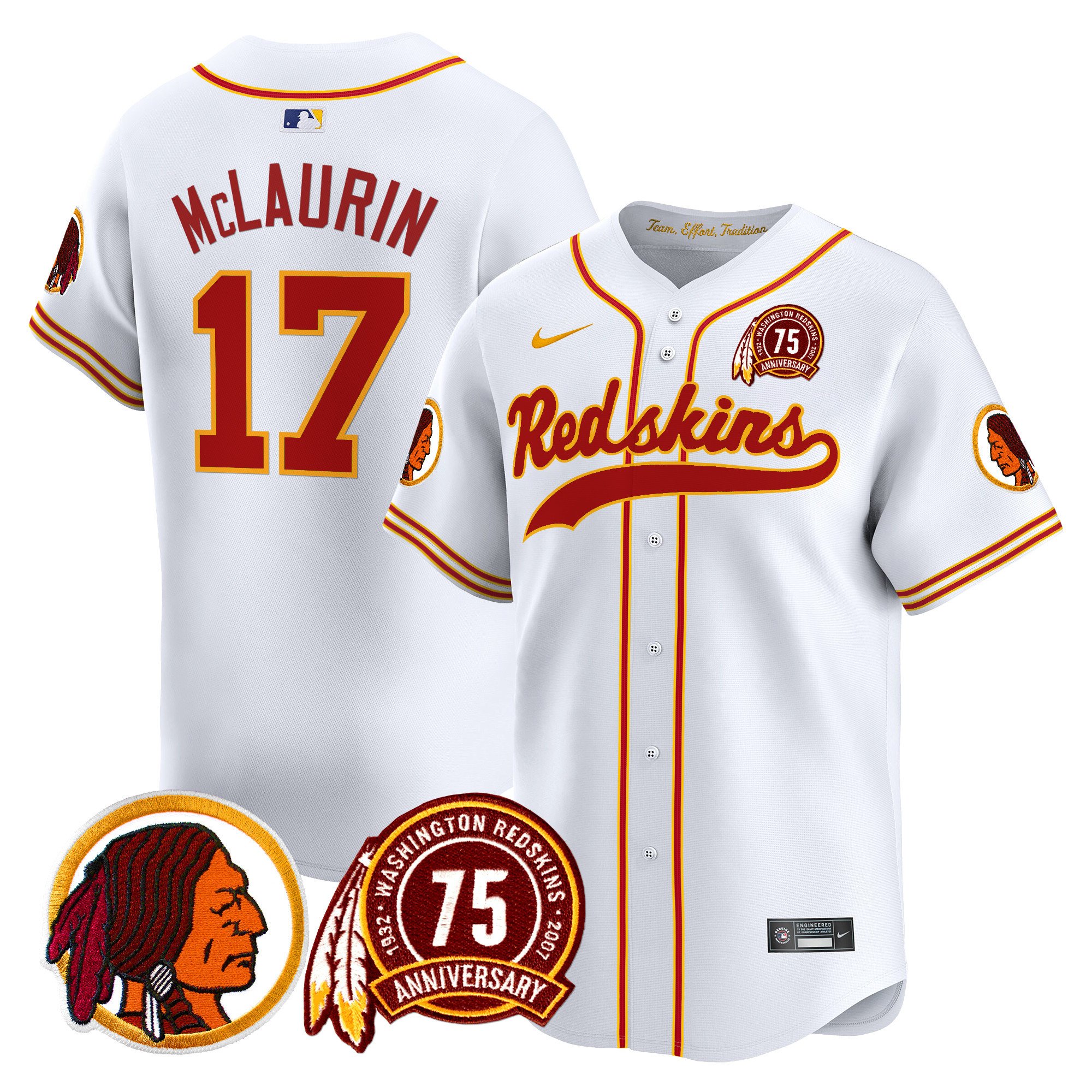 Men's Washington Redskins 75th Patch Throwback Vapor Premier Limited Jersey - All Stitched - Image 37