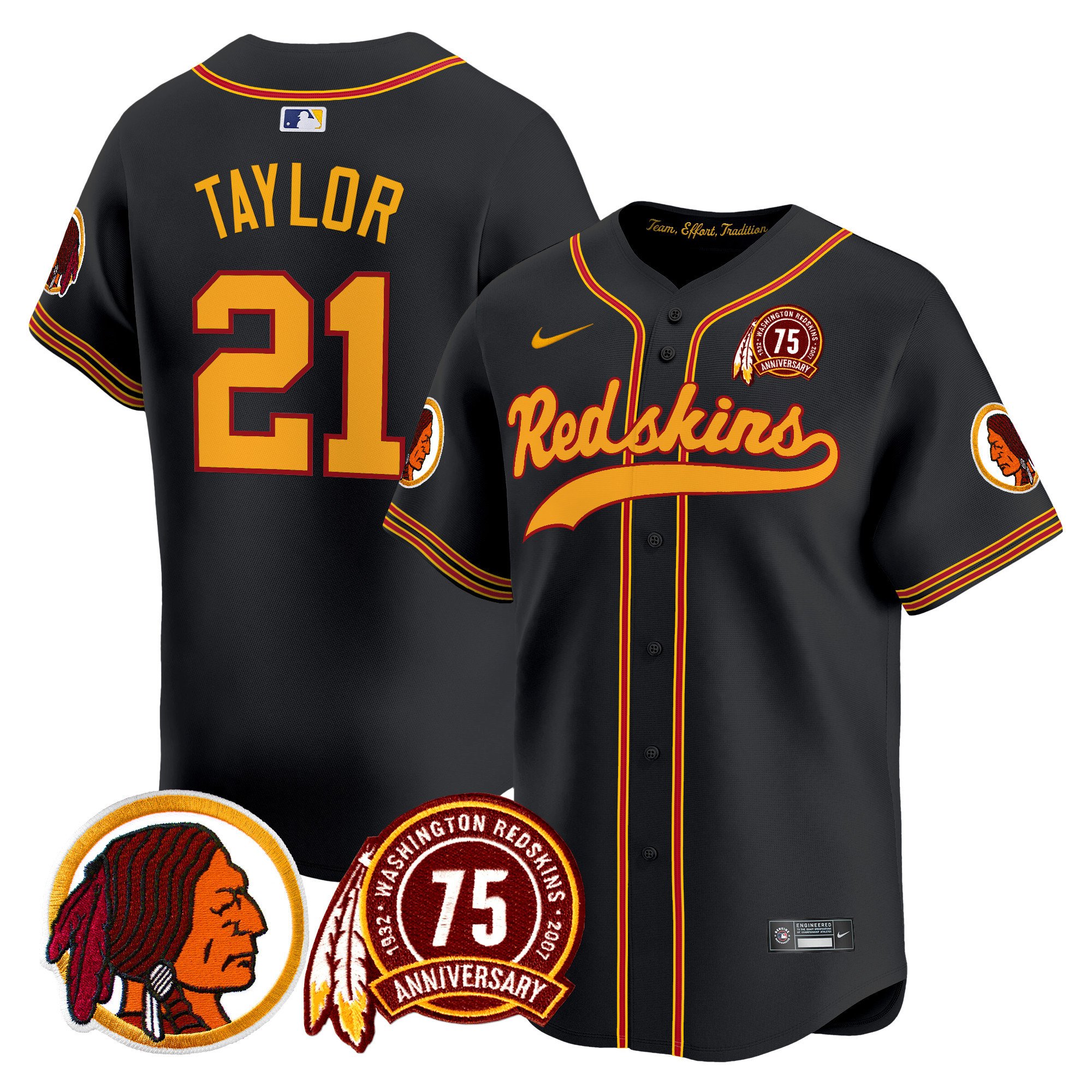 Men's Washington Redskins 75th Patch Throwback Vapor Premier Limited Jersey - All Stitched - Image 22