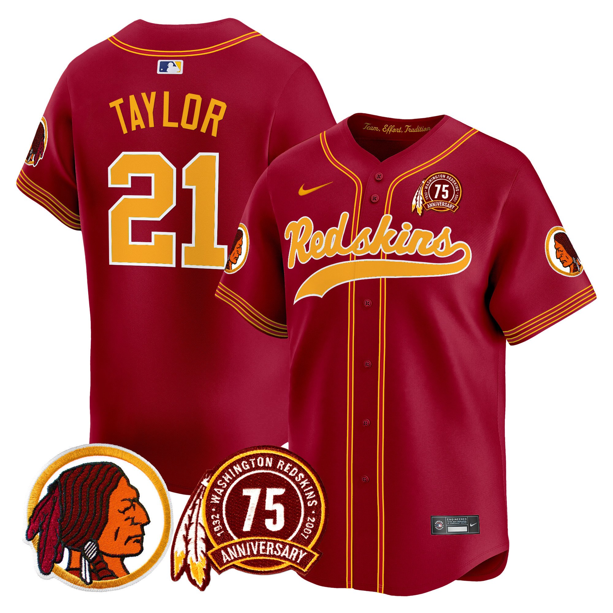 Men's Washington Redskins 75th Patch Throwback Vapor Premier Limited Jersey - All Stitched - Image 30
