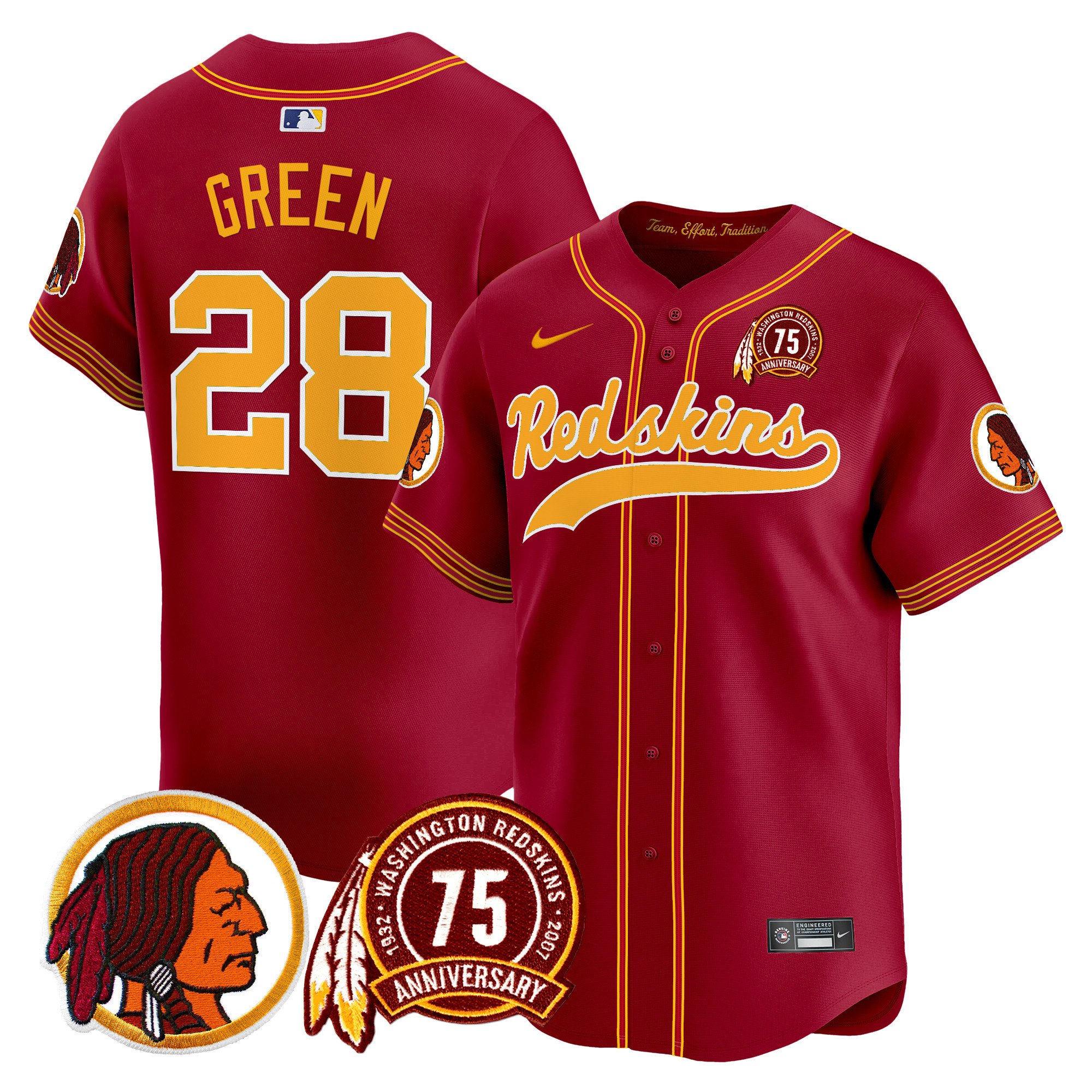 Men's Washington Redskins 75th Patch Throwback Vapor Premier Limited Jersey - All Stitched - Image 31