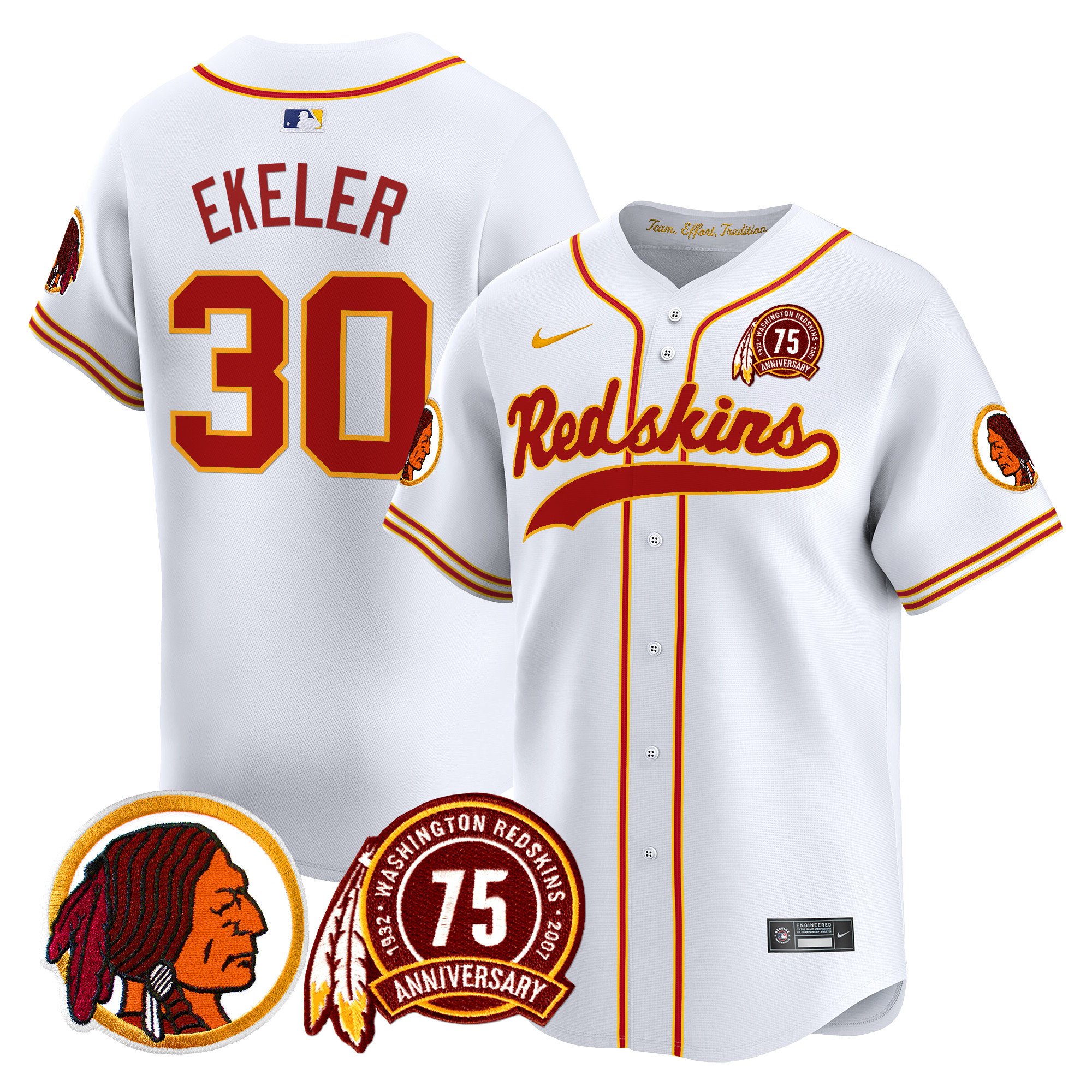 Men's Washington Redskins 75th Patch Throwback Vapor Premier Limited Jersey - All Stitched - Image 35