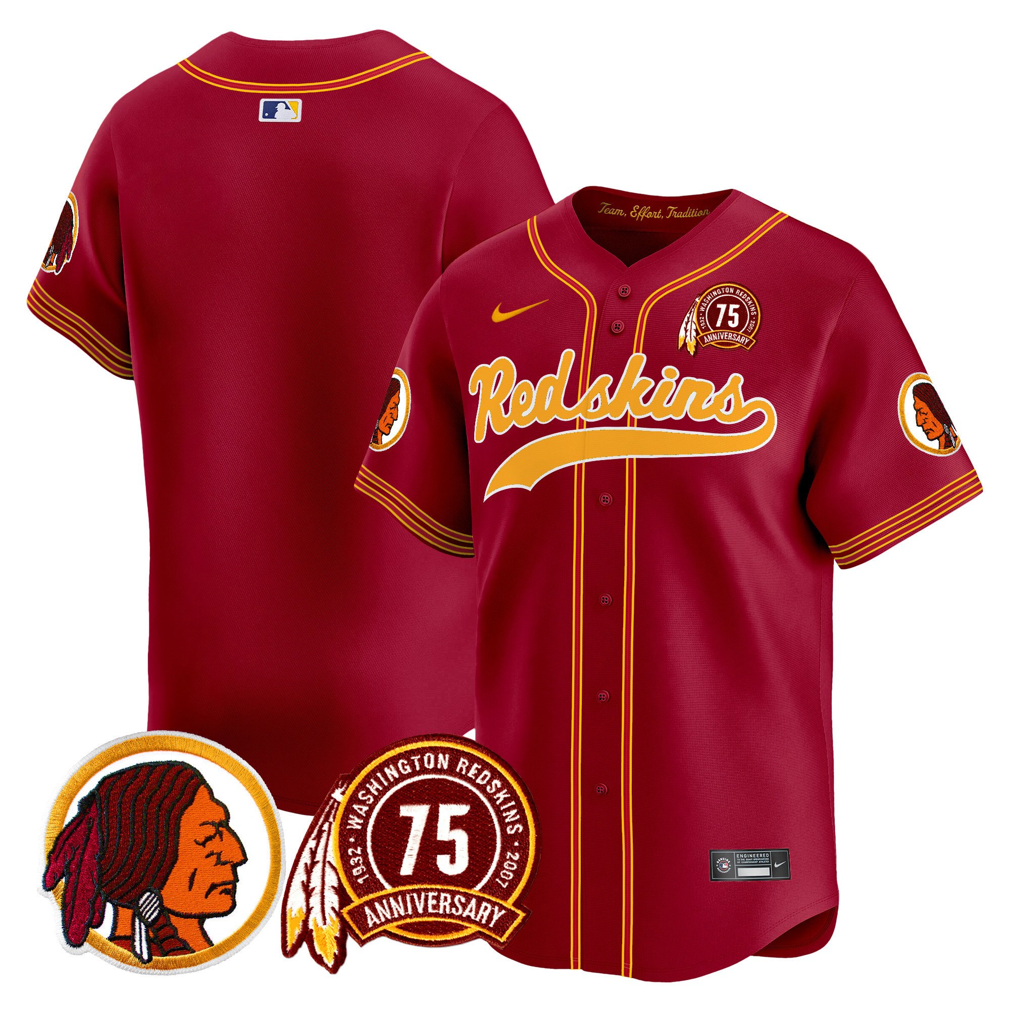 Men's Washington Redskins 75th Patch Throwback Vapor Premier Limited Jersey - All Stitched - Image 32