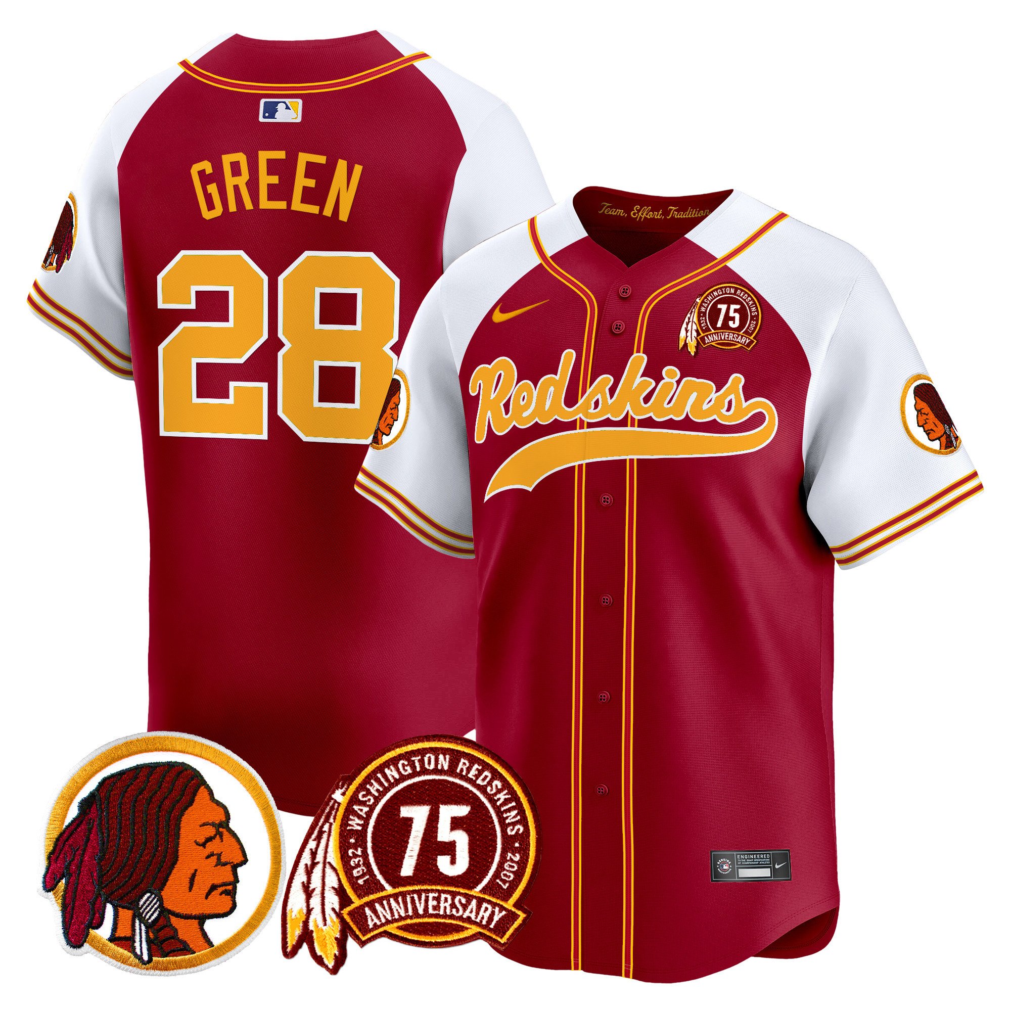 Men's Washington Redskins 75th Patch Throwback Vapor Premier Limited Jersey - All Stitched - Image 7