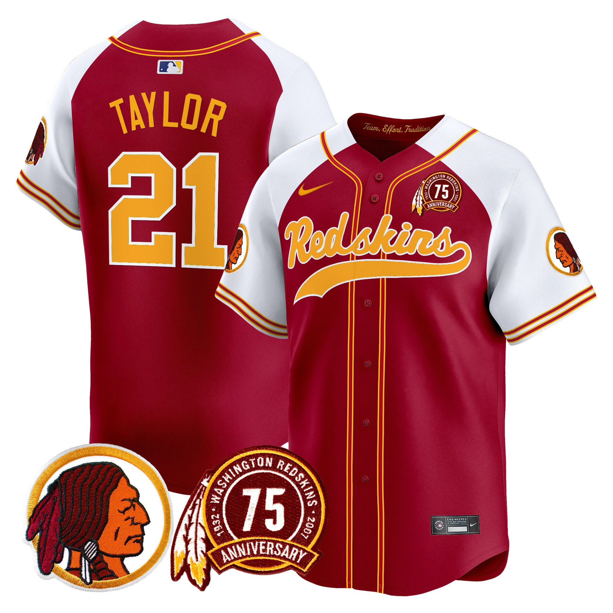 Men's Washington Redskins 75th Patch Throwback Vapor Premier Limited Jersey - All Stitched - Image 6