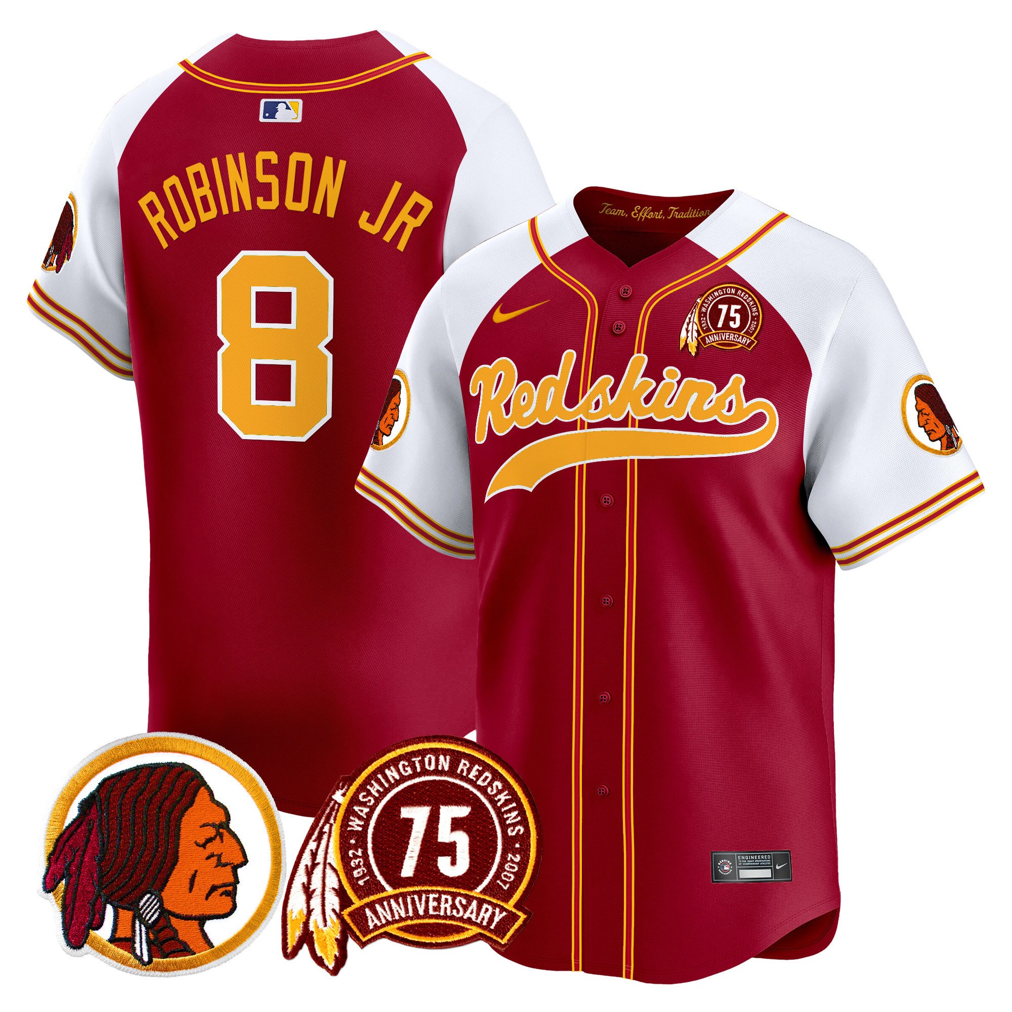 Men's Washington Redskins 75th Patch Throwback Vapor Premier Limited Jersey - All Stitched - Image 2