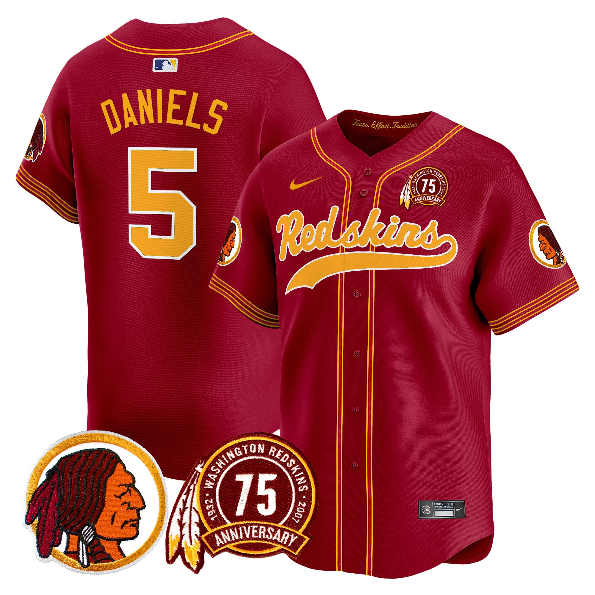 Men's Washington Redskins 75th Patch Throwback Vapor Premier Limited Jersey - All Stitched - Image 25