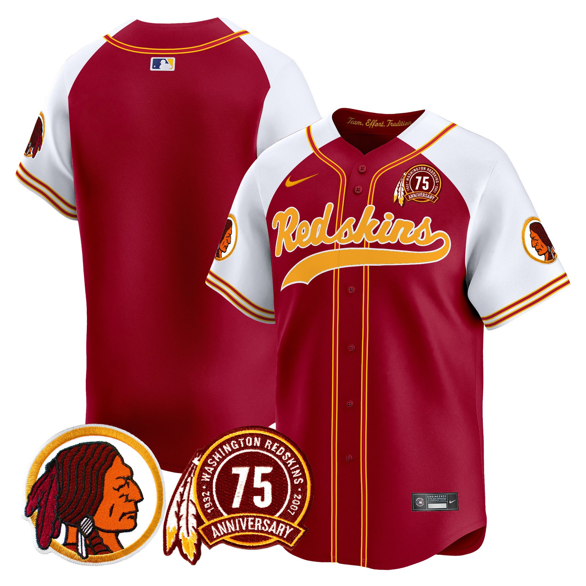 Men's Washington Redskins 75th Patch Throwback Vapor Premier Limited Jersey - All Stitched - Image 8