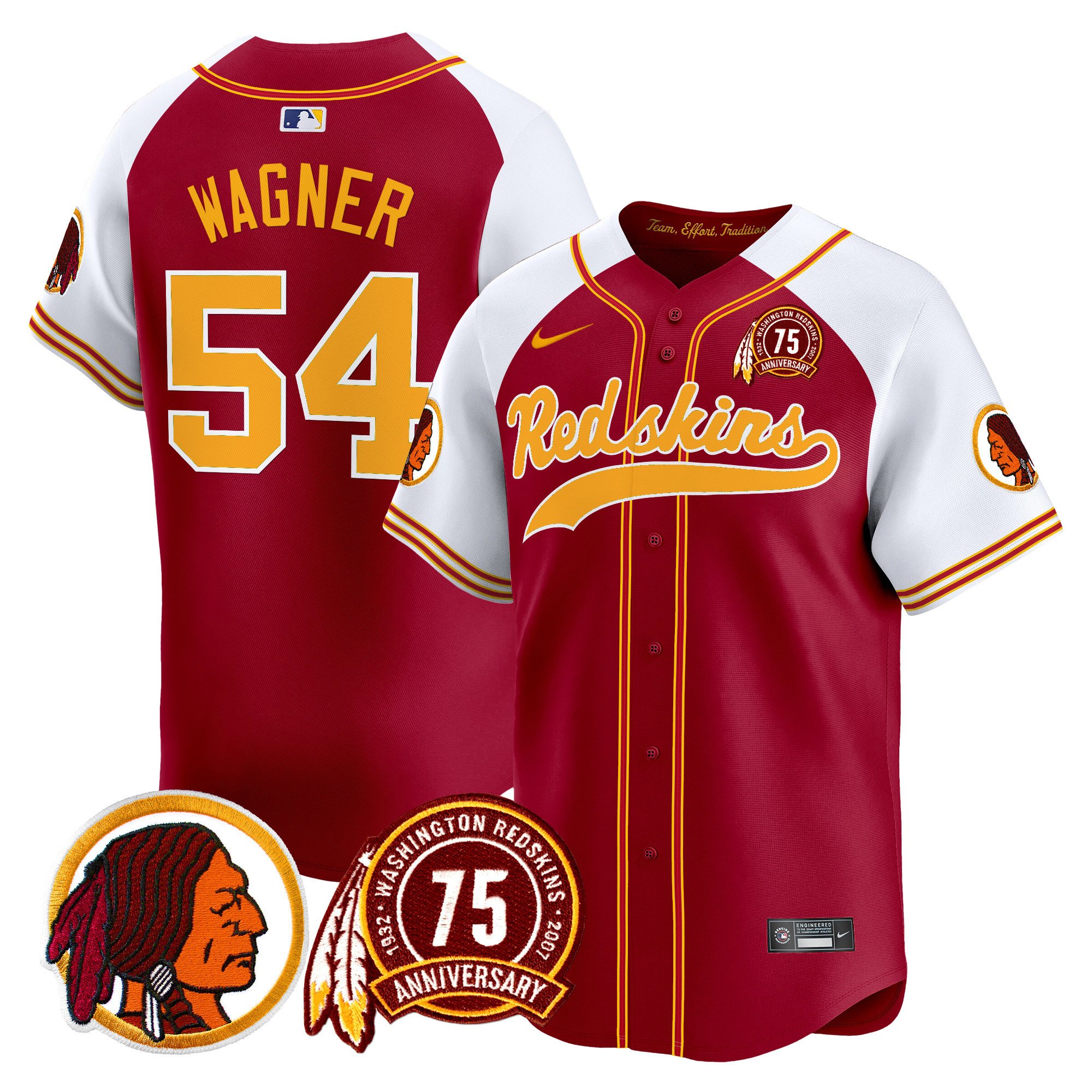Men's Washington Redskins 75th Patch Throwback Vapor Premier Limited Jersey - All Stitched - Image 4