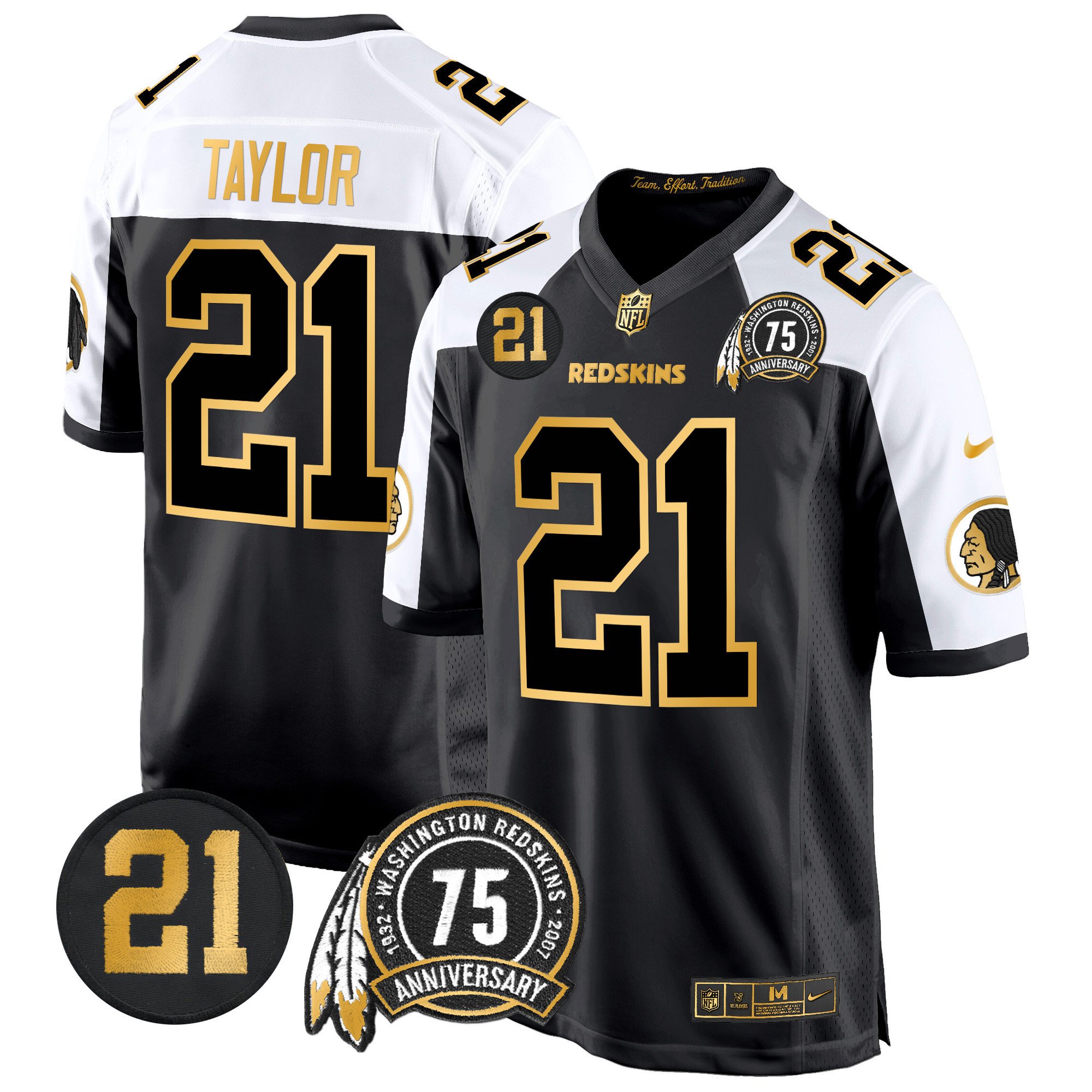 Men's Washington Redskins 75th & Sean Taylor Patch Gold Game Jersey - All Stitched - Image 2