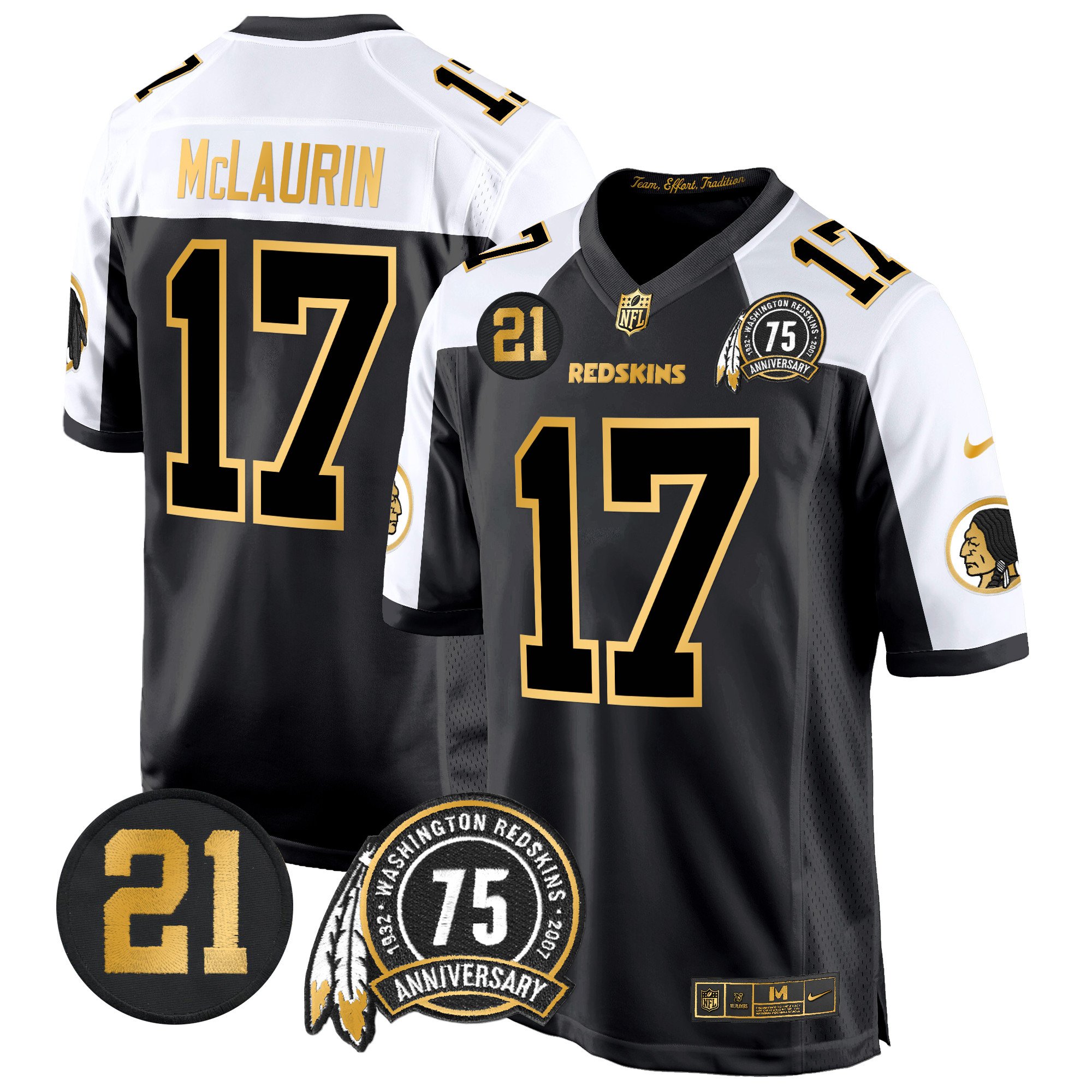 Men's Washington Redskins 75th & Sean Taylor Patch Gold Game Jersey - All Stitched - Image 6