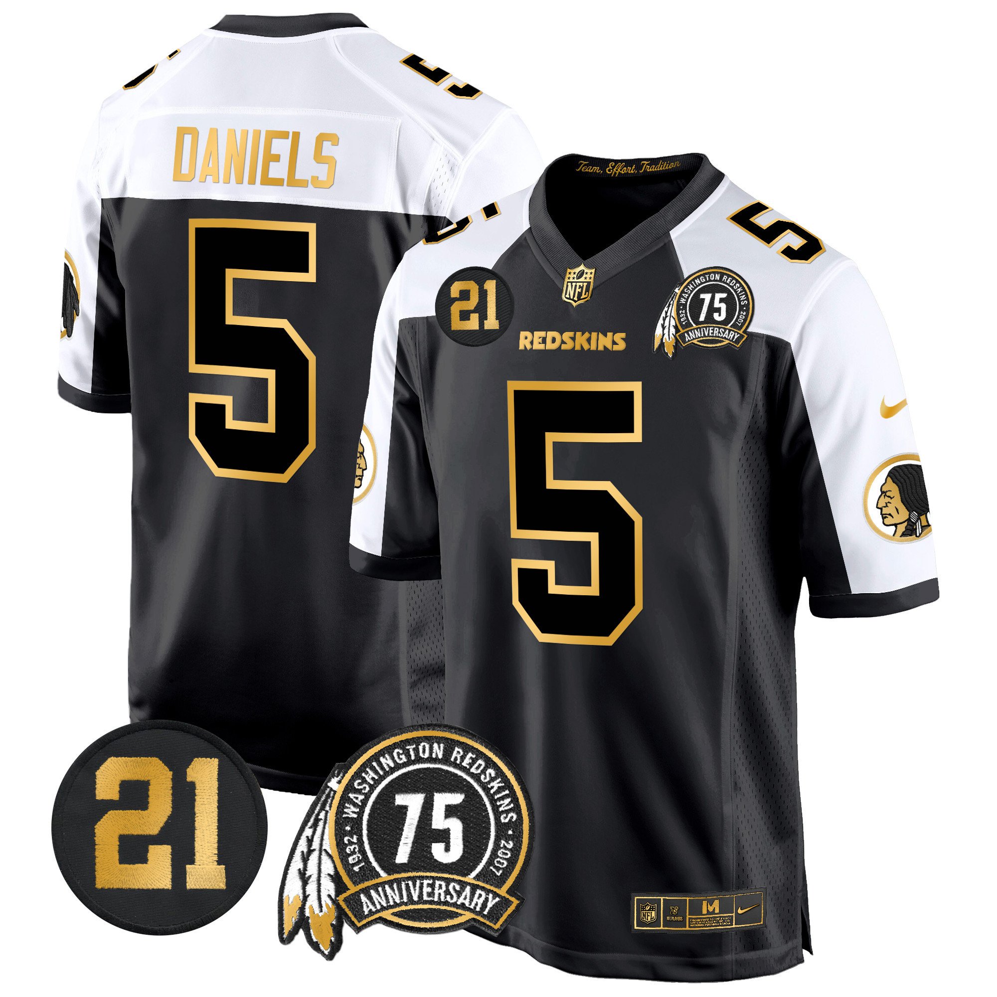 Men's Washington Redskins 75th & Sean Taylor Patch Gold Game Jersey - All Stitched