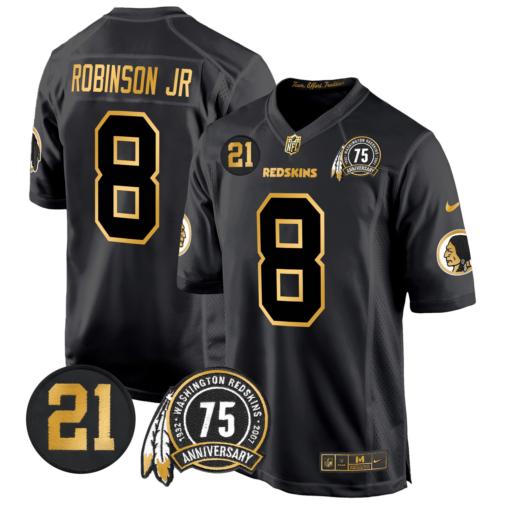 Men's Washington Redskins 75th & Sean Taylor Patch Gold Game Jersey - All Stitched - Image 17