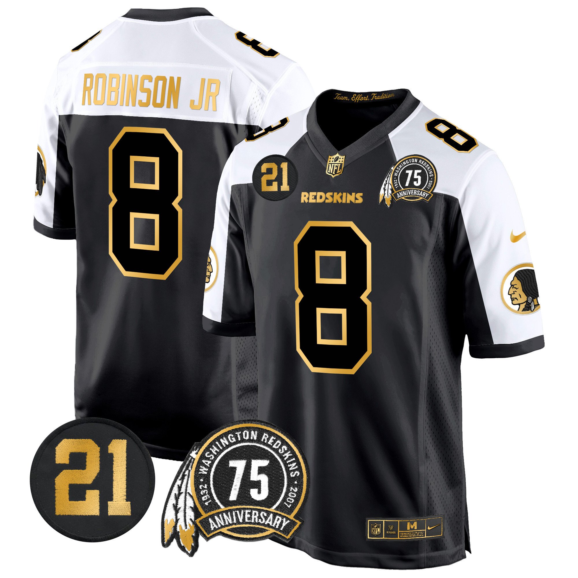 Men's Washington Redskins 75th & Sean Taylor Patch Gold Game Jersey - All Stitched - Image 3