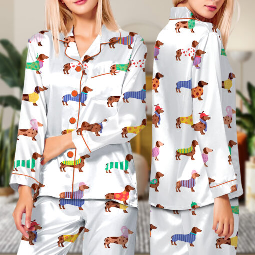 Women's Dachshund Cute Dog Satin Pajamas Set - Image 7