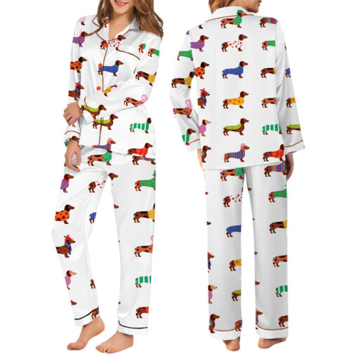Women's Dachshund Cute Dog Satin Pajamas Set - Image 6