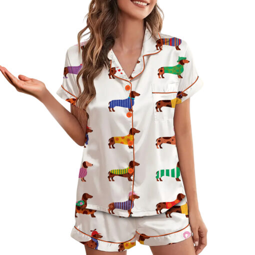 Women's Dachshund Cute Dog Satin Pajamas Set - Image 4