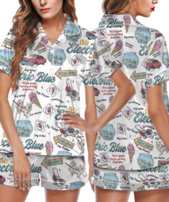 Mr Electric Blue Satin Pajamas Set For Women