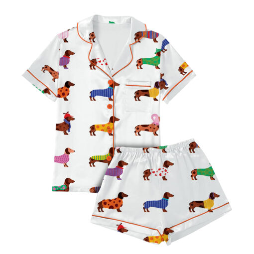 Women's Dachshund Cute Dog Satin Pajamas Set - Image 3